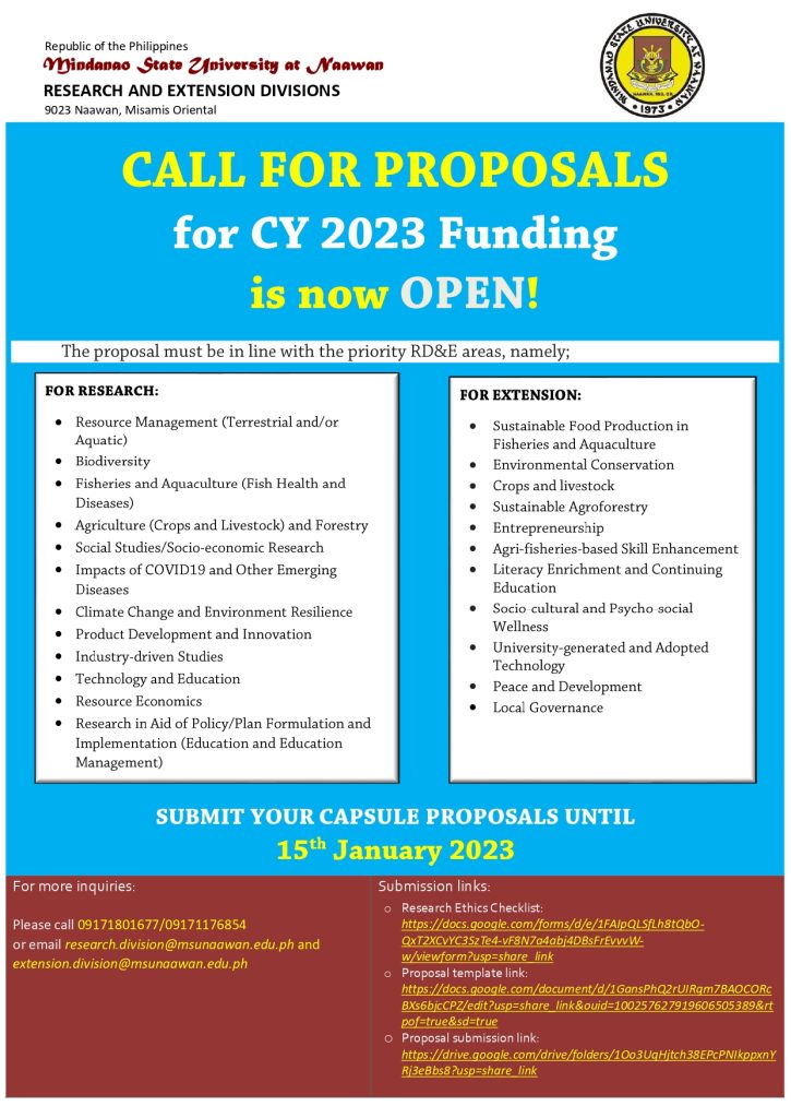 CALL FOR PROPOSALS for CY 2023 FUNDING is now OPEN!