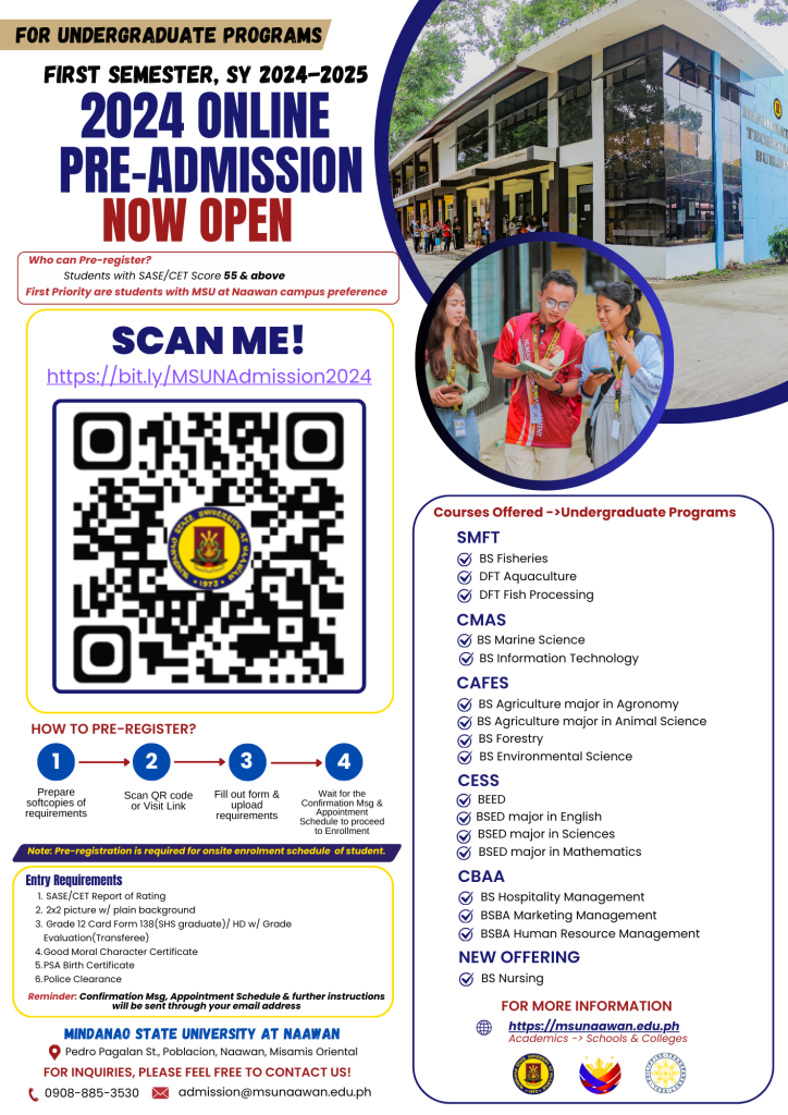 PRE-ADMISSION FOR INCOMING FIRST YEAR AND TRANSFEREE STUDENTS FOR SY 2024-2025