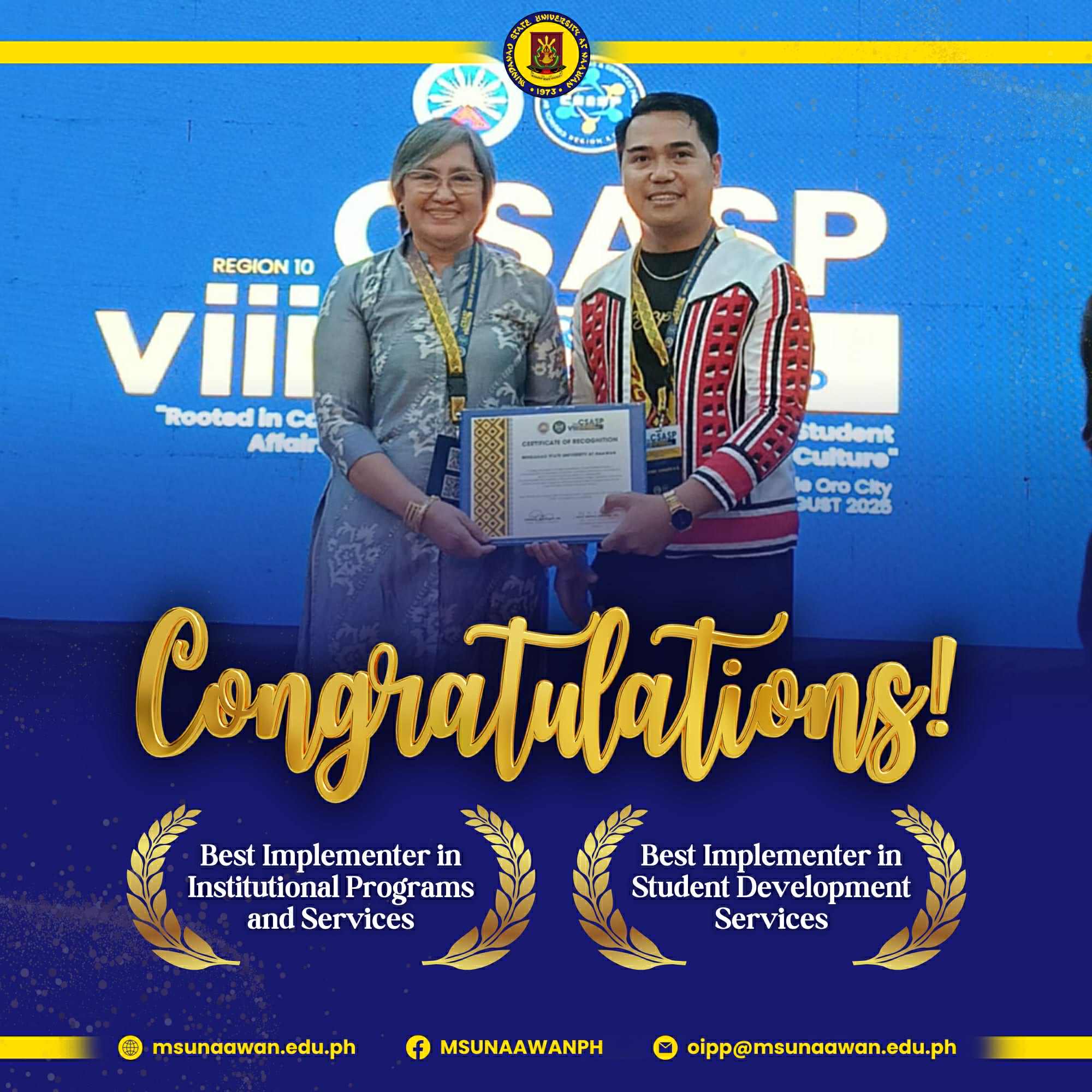 MSUN receives awards from CHED-X for its student programs and services