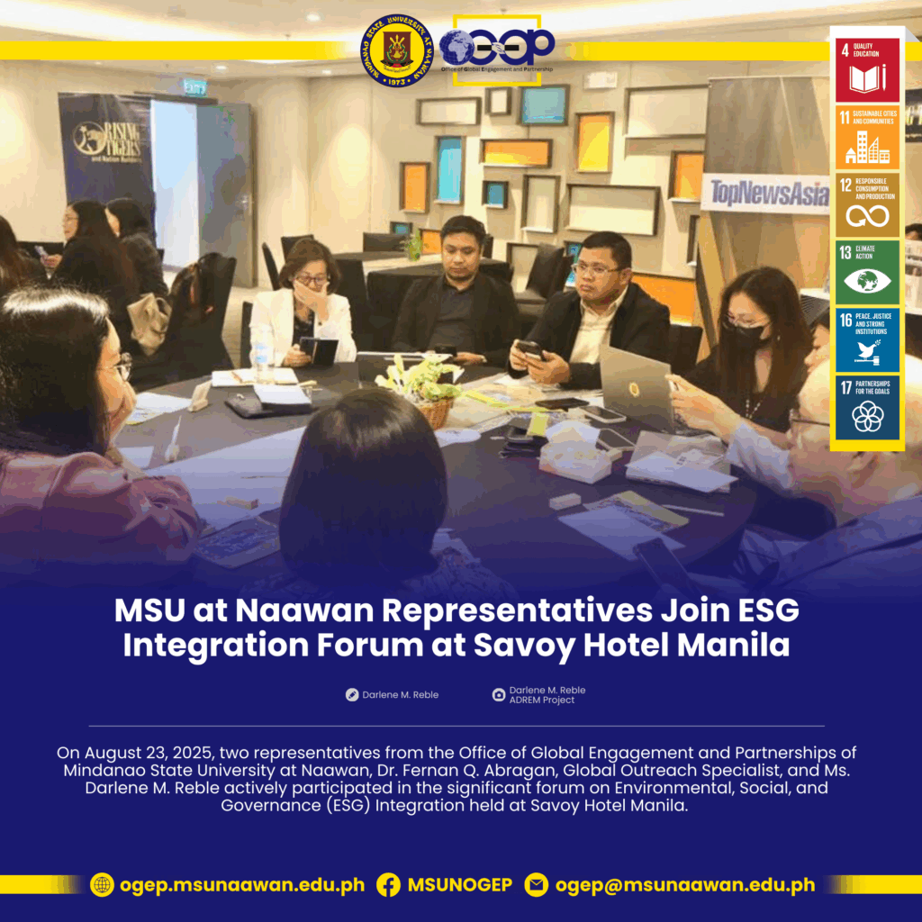 MSU at Naawan Representatives Join ESG Integration Forum at Savoy Hotel Manila