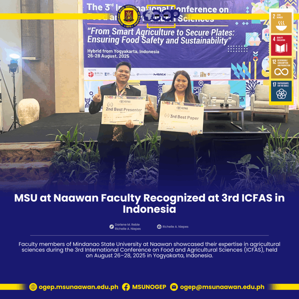 MSU at Naawan Faculty Recognized at 3rd ICFAS in Indonesia