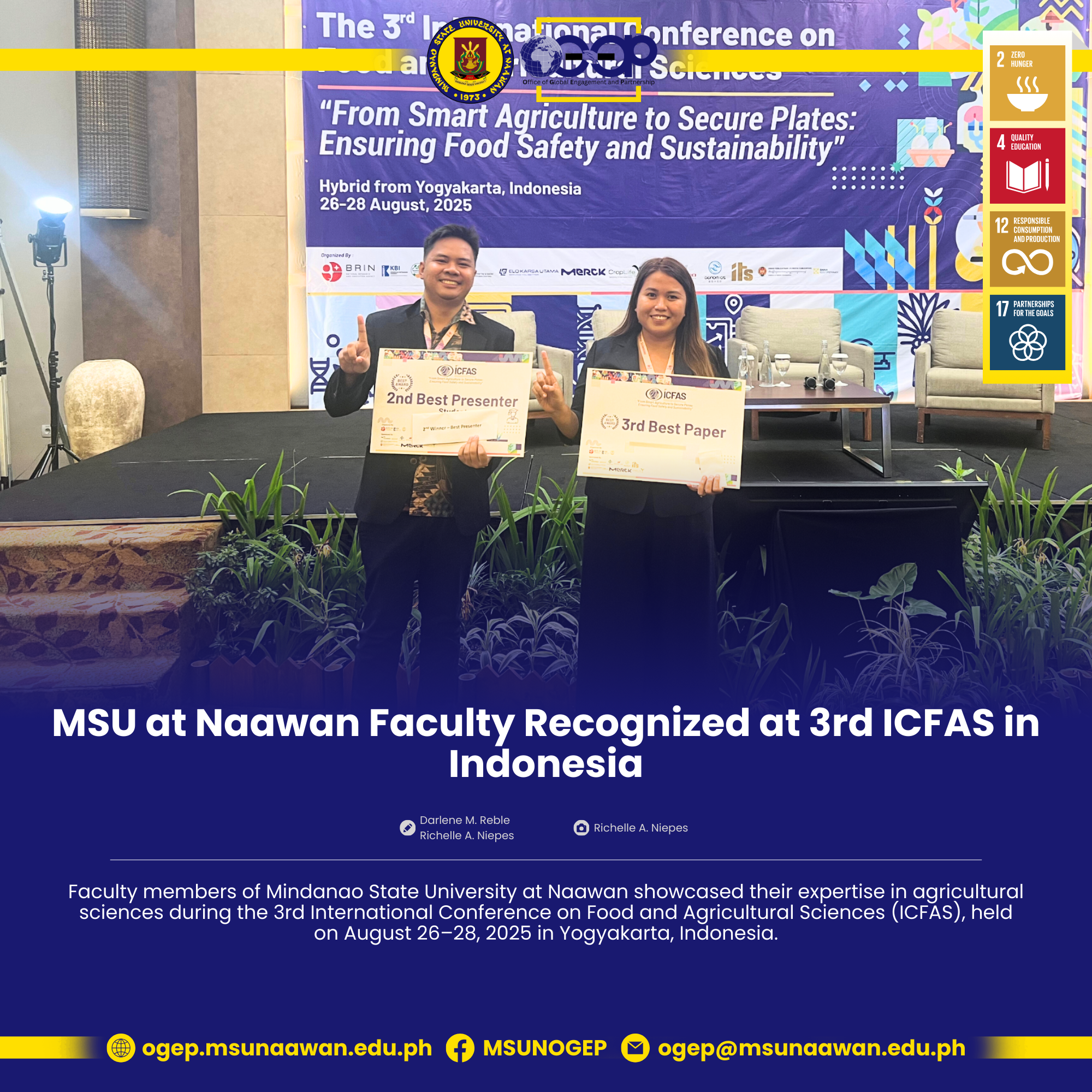 MSU at Naawan Faculty Recognized at 3rd ICFAS in Indonesia