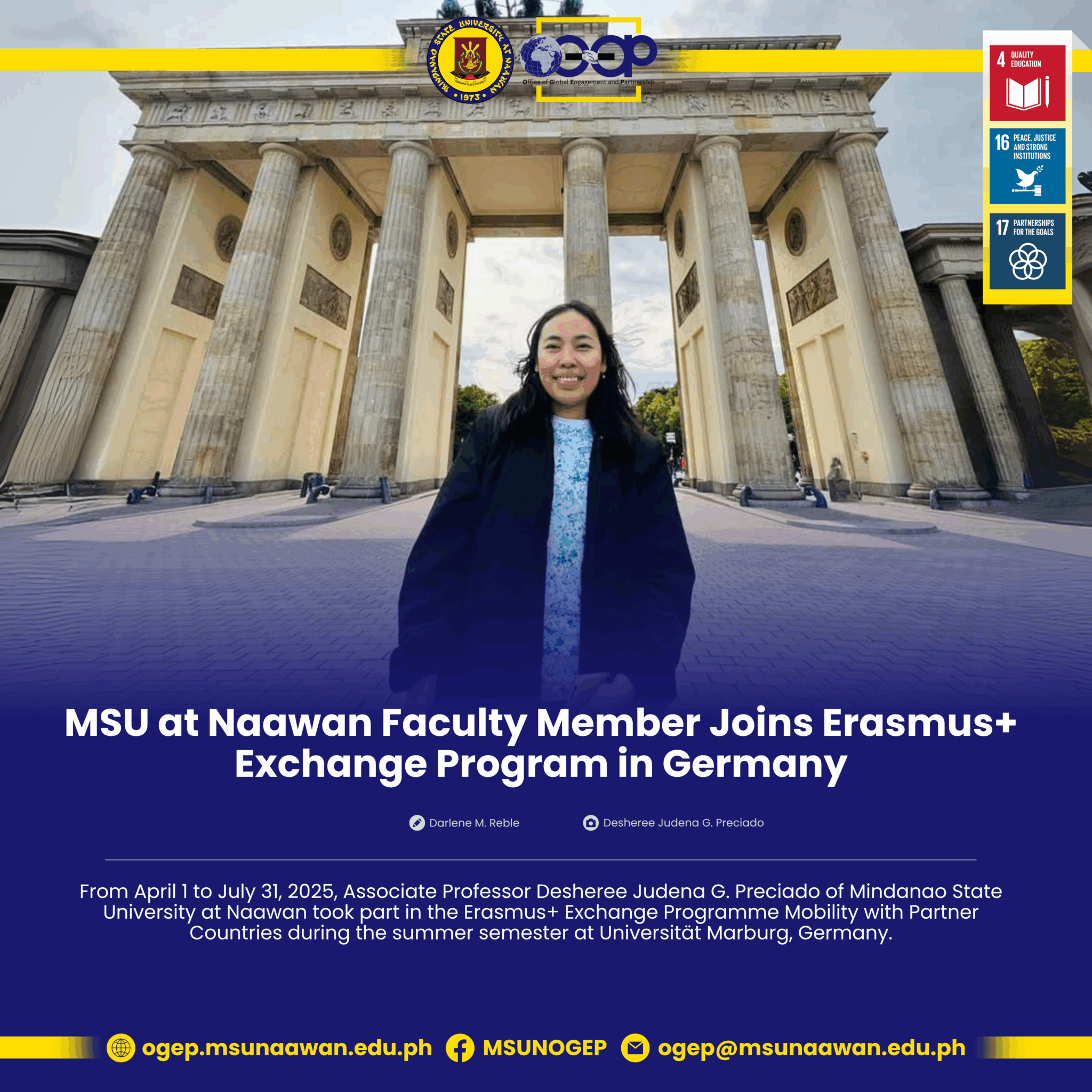 MSU at Naawan Faculty Member Joins Erasmus+ Exchange Program in Germany