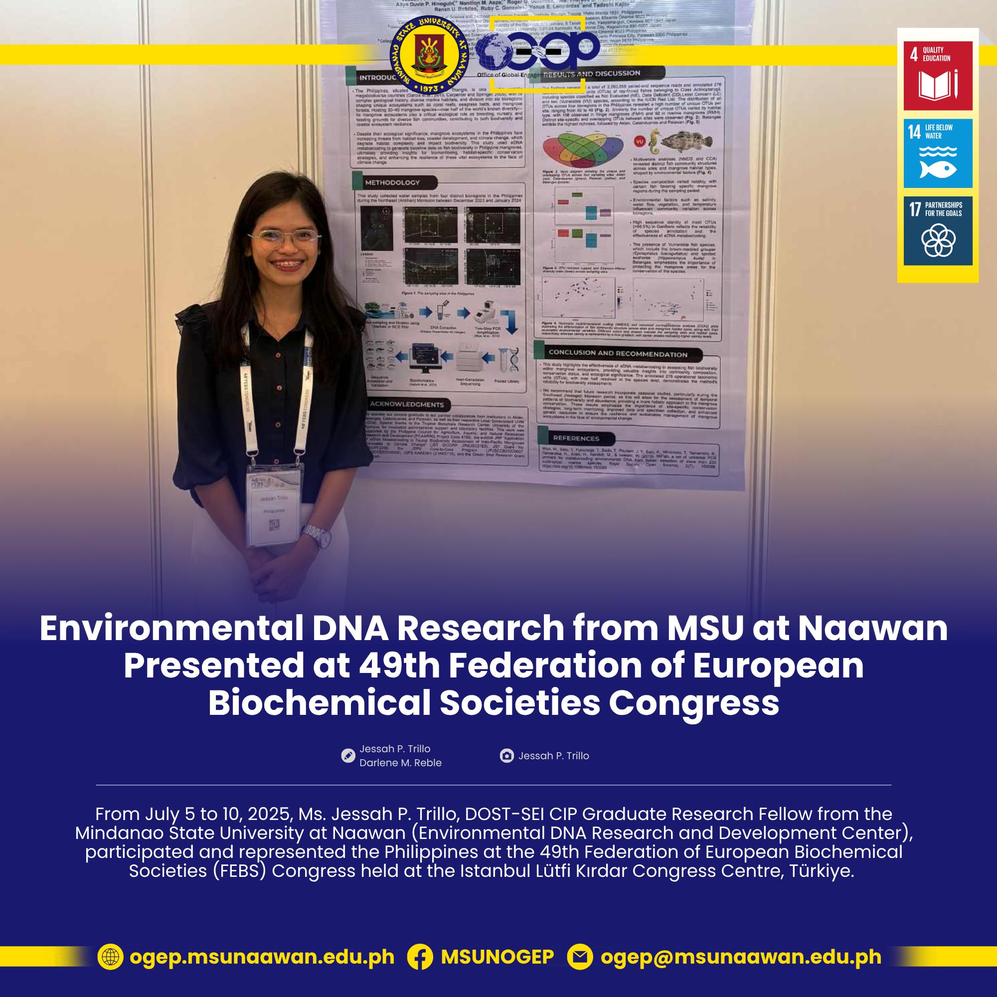 Environmental DNA Research from MSU at Naawan Presented at 49th Federation of European Biochemical Societies (FEBS) Congress