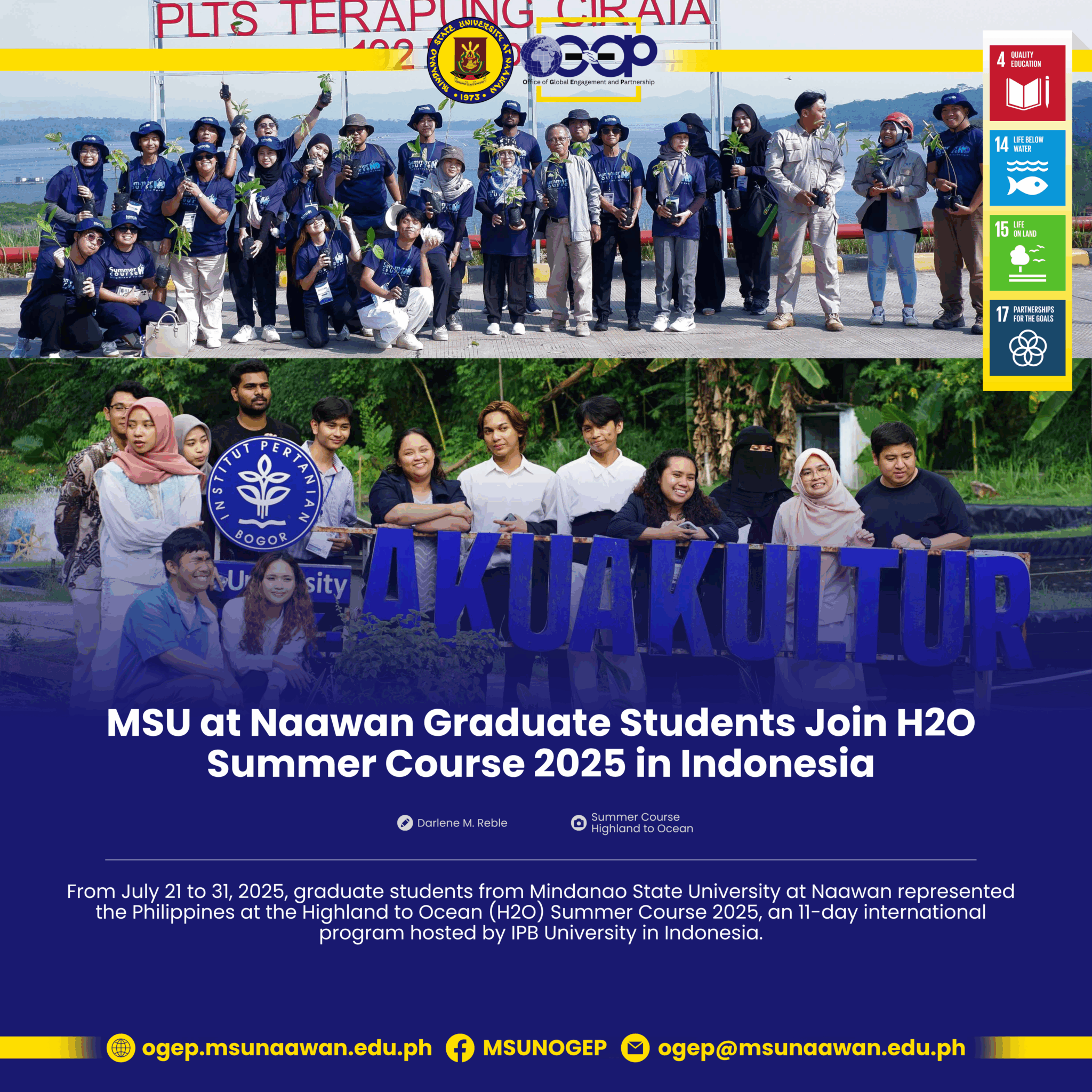 MSU at Naawan Graduate Students Join H2O Summer Course 2025 in Indonesia