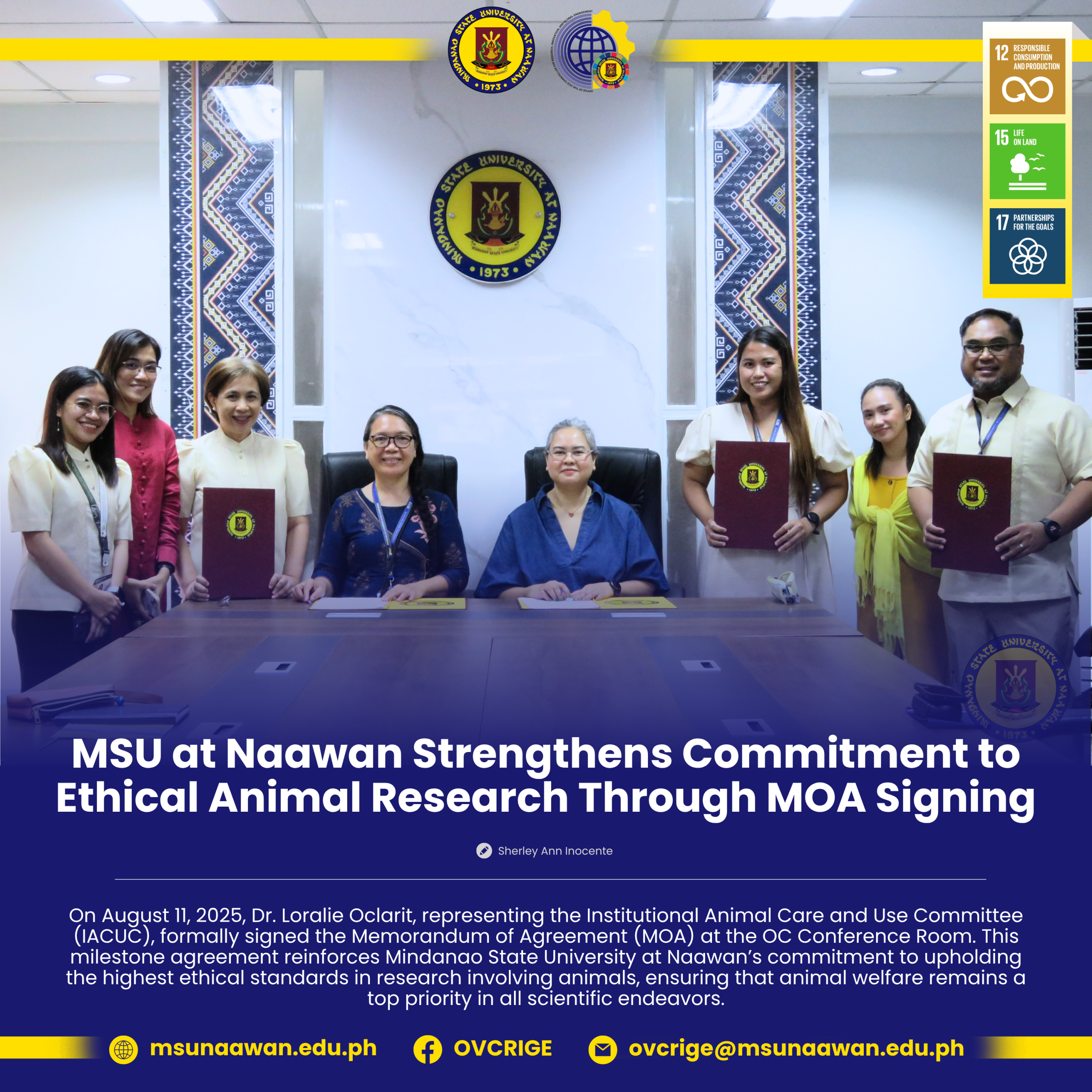 MSU at Naawan Strengthens Commitment to Ethical Animal Research Through MOA Signing