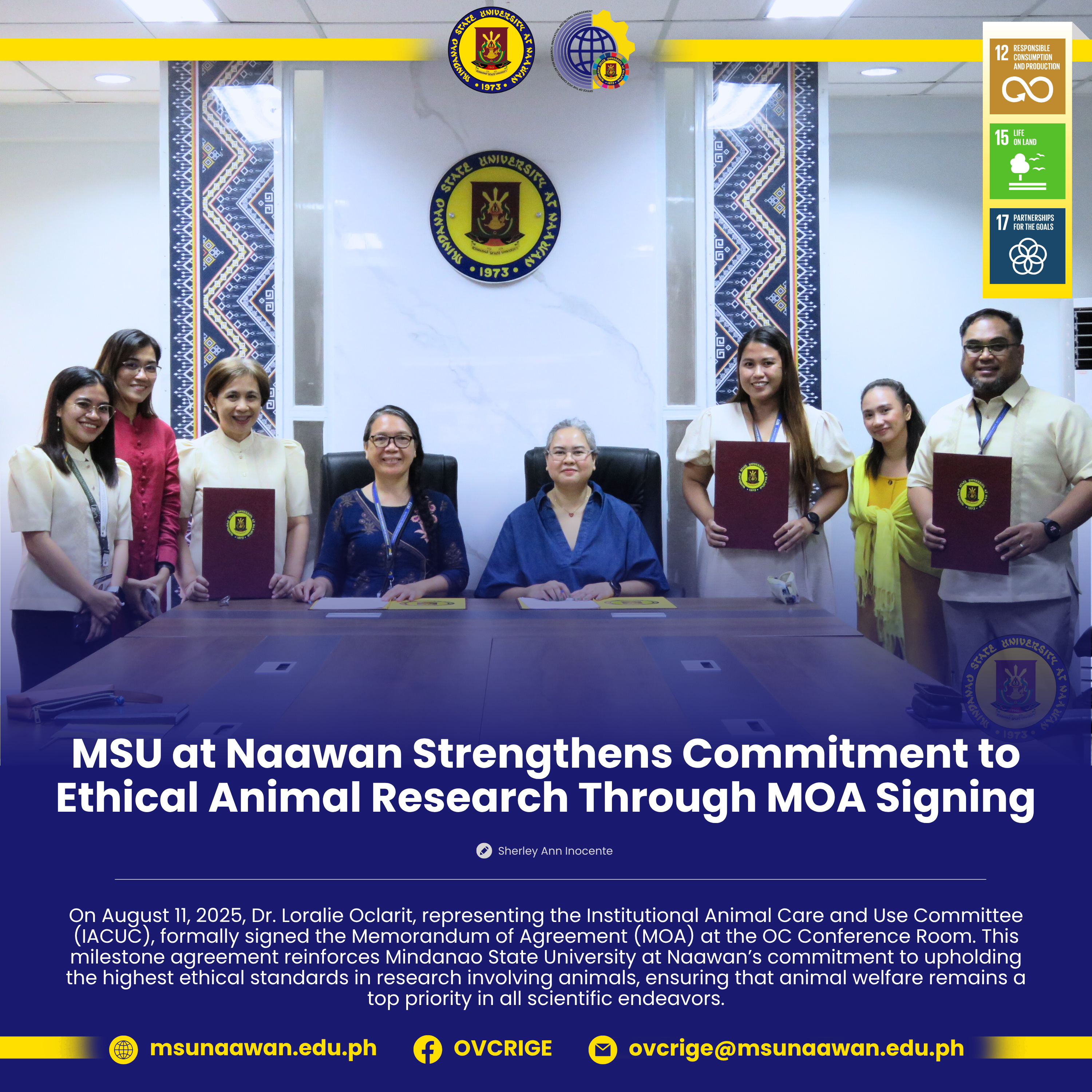MSU at Naawan Strengthens Commitment to Ethical Animal Research Through MOA Signing