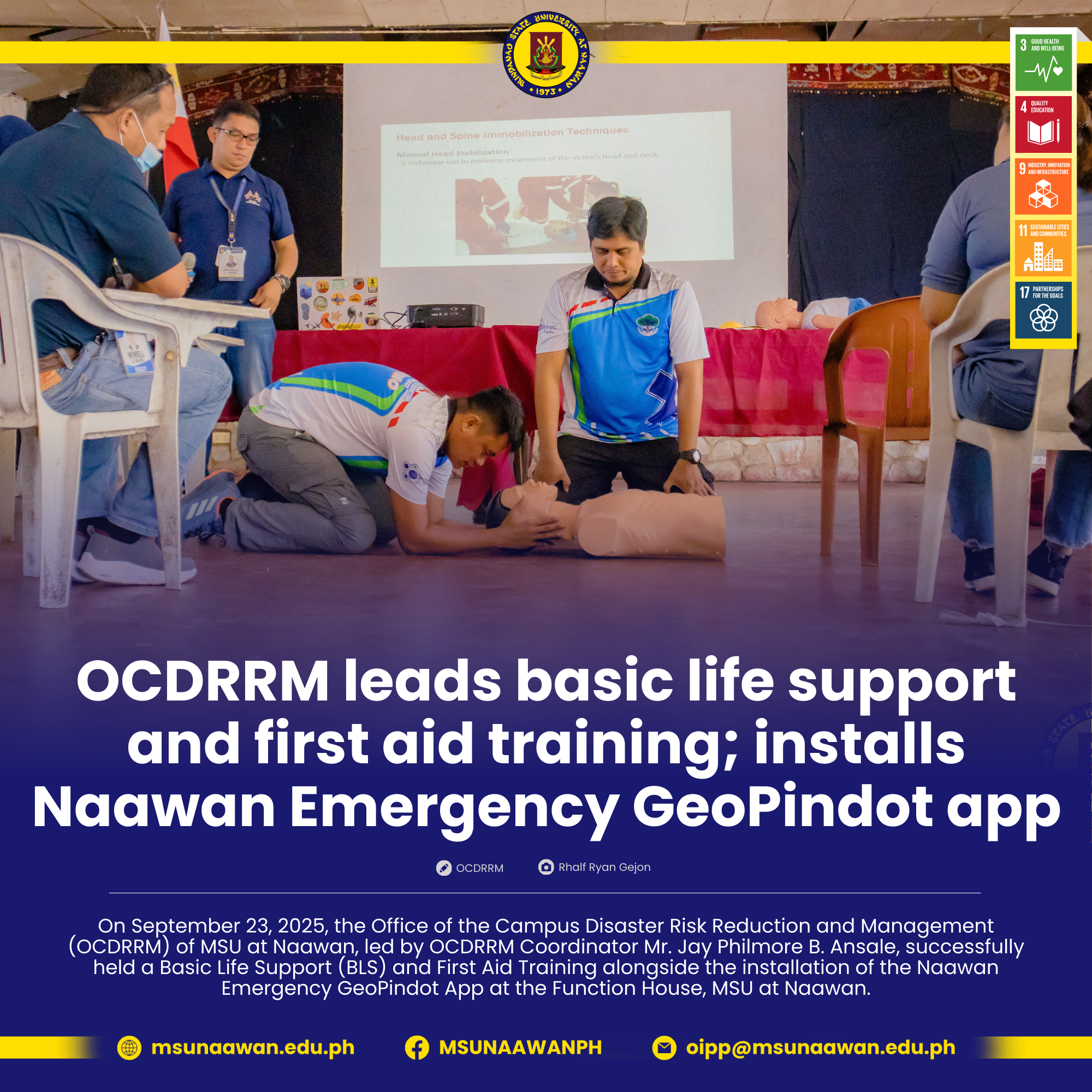 OCDRRM leads basic life support and first aid training; installs Naawan Emergency GeoPindot app