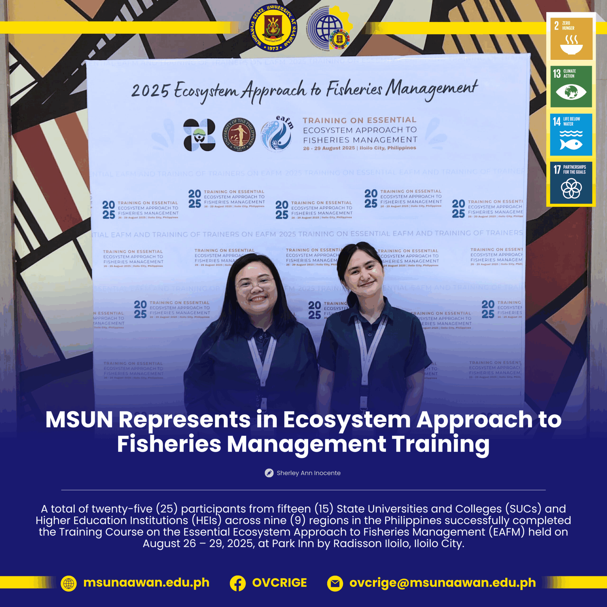 MSUN Represents in Ecosystem Approach to Fisheries Management Training