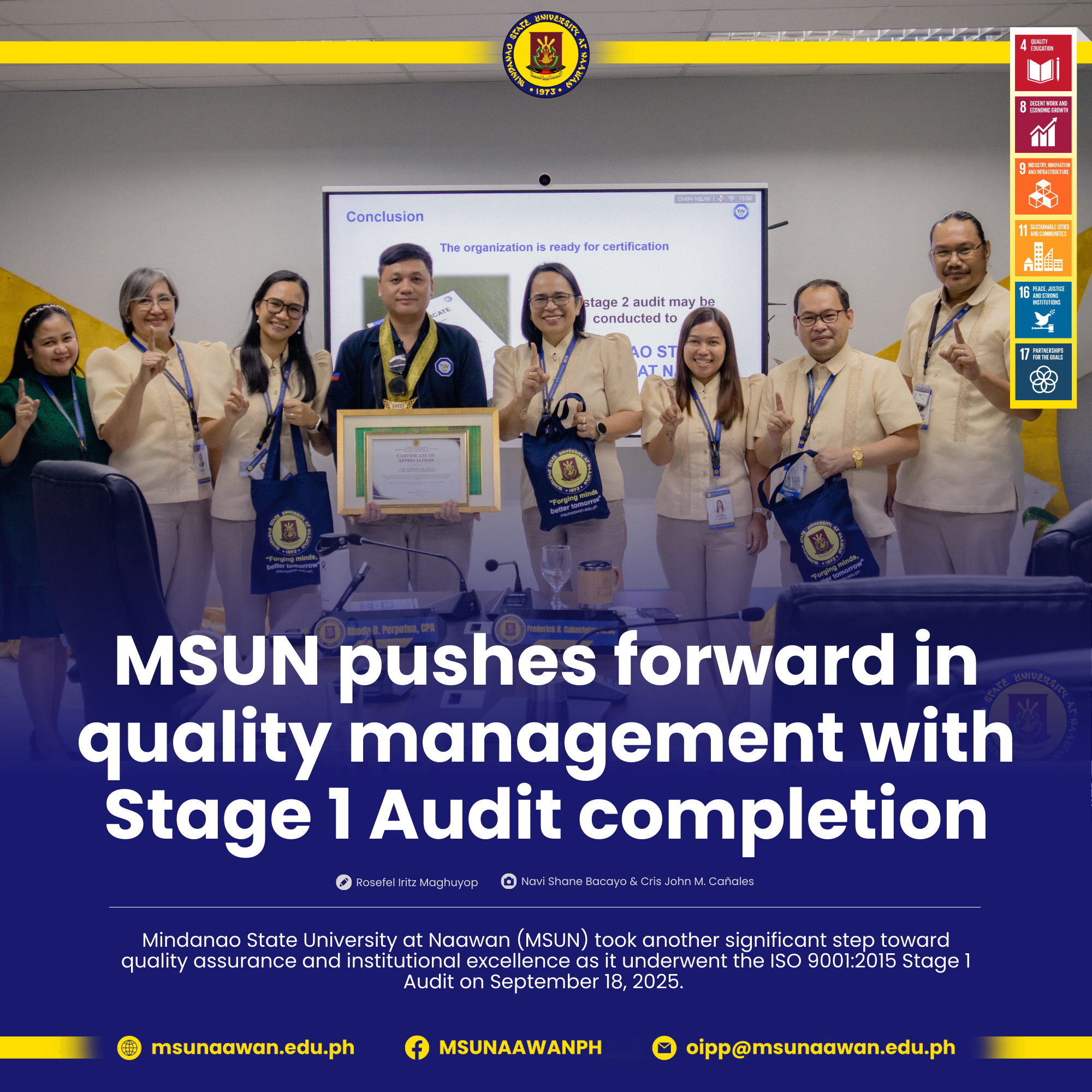 MSUN pushes forward in quality management with Stage 1 Audit completion