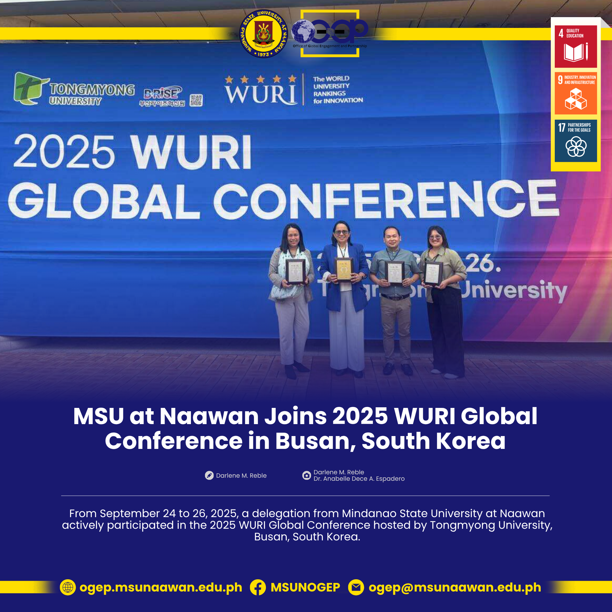 MSU at Naawan Joins 2025 WURI Global Conference in South Korea