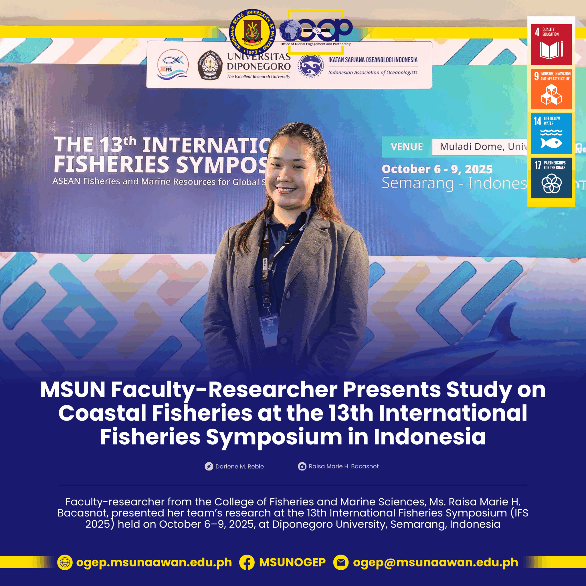 MSUN Faculty-Researcher Presents Study on Coastal Fisheries at the 13th International Fisheries Symposium in Indonesia