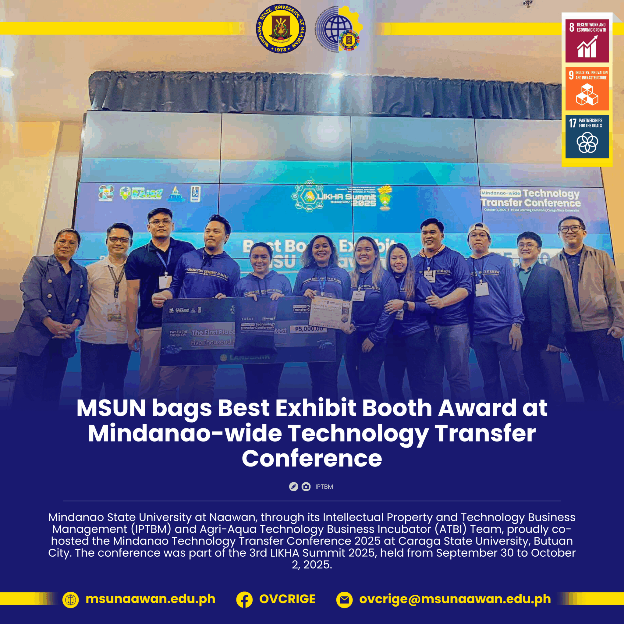 MSUN bags Best Exhibit Booth Award at Mindanao-wide Technology Transfer Conference