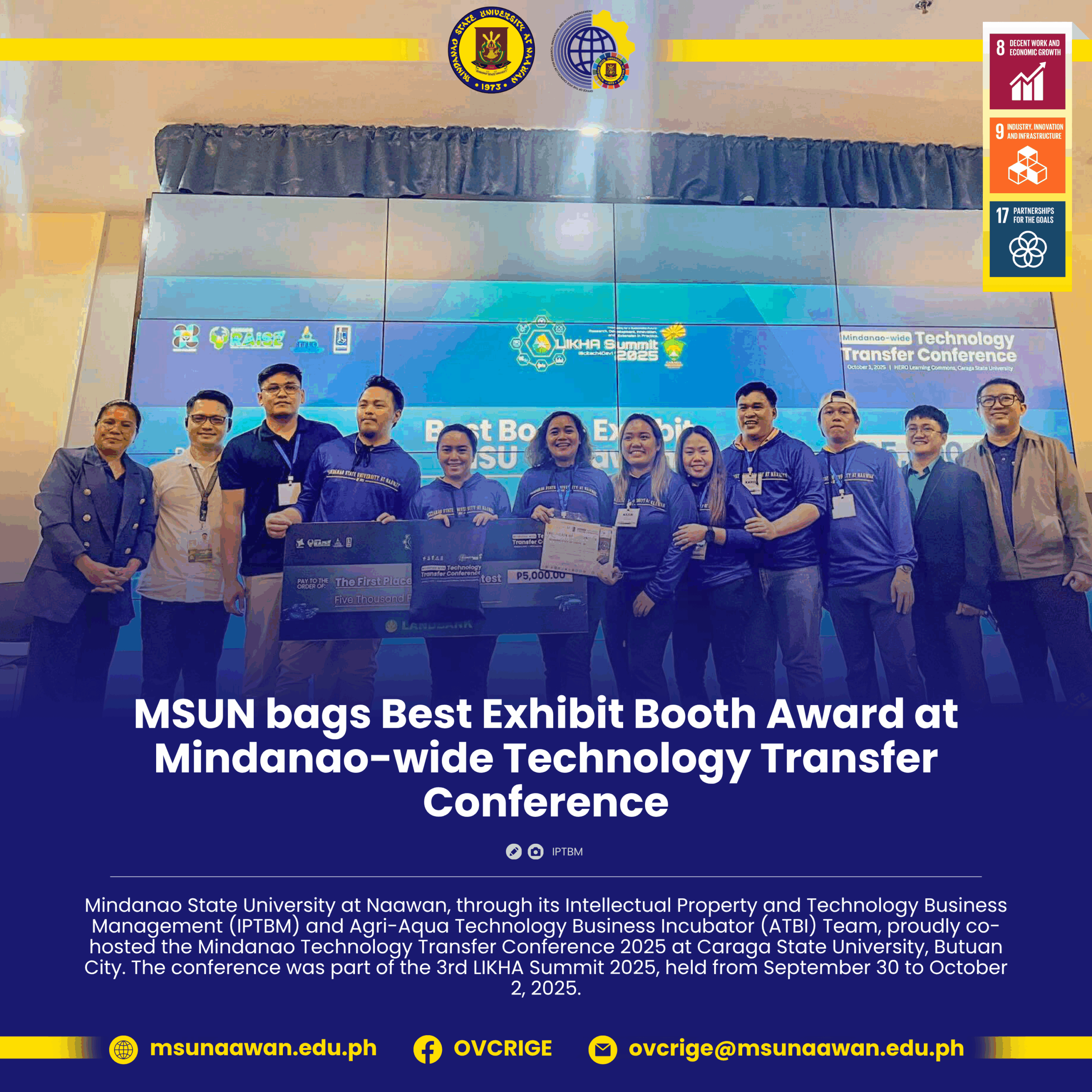 MSUN bags Best Exhibit Booth Award at Mindanao-wide Technology Transfer Conference