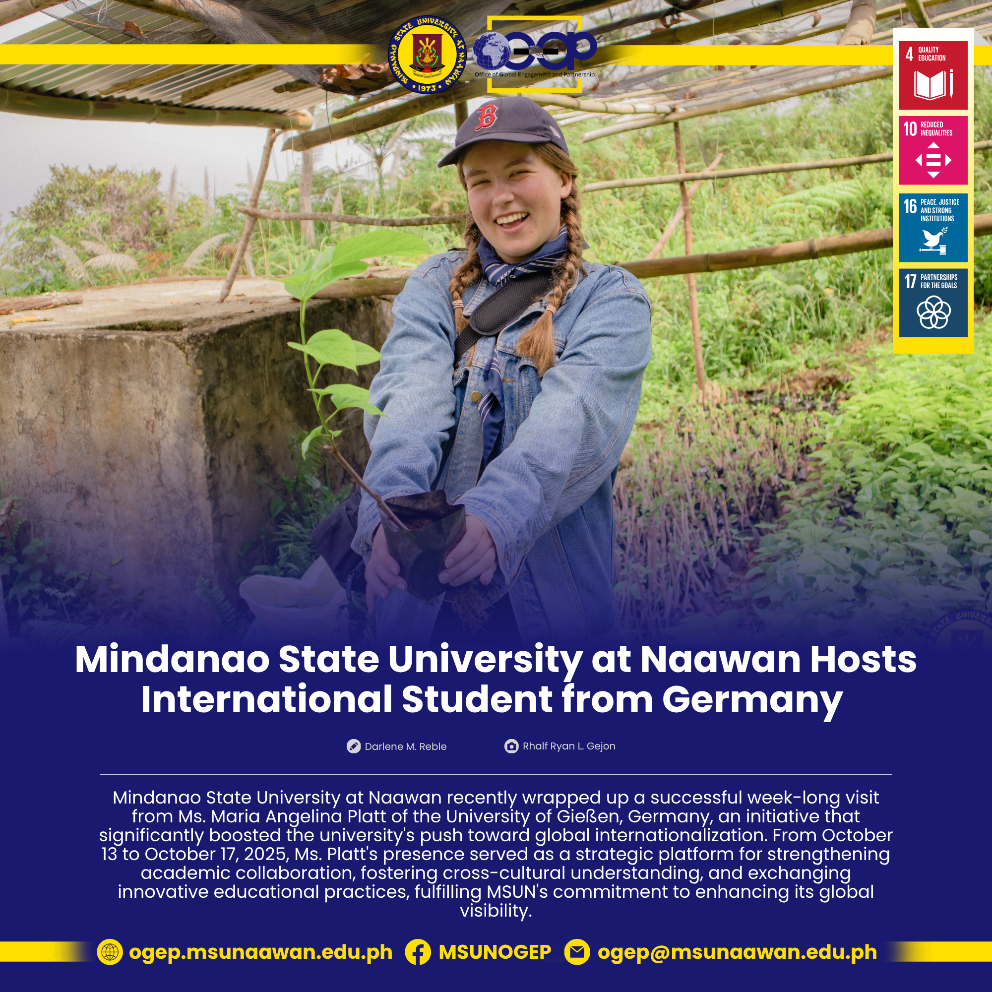 Mindanao State University at Naawan Hosts International Student from Germany