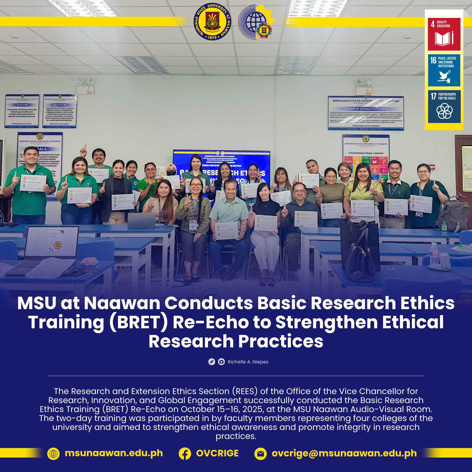 MSU at Naawan Conducts Re-Echo of the Basic Research Ethics Training (BRET)