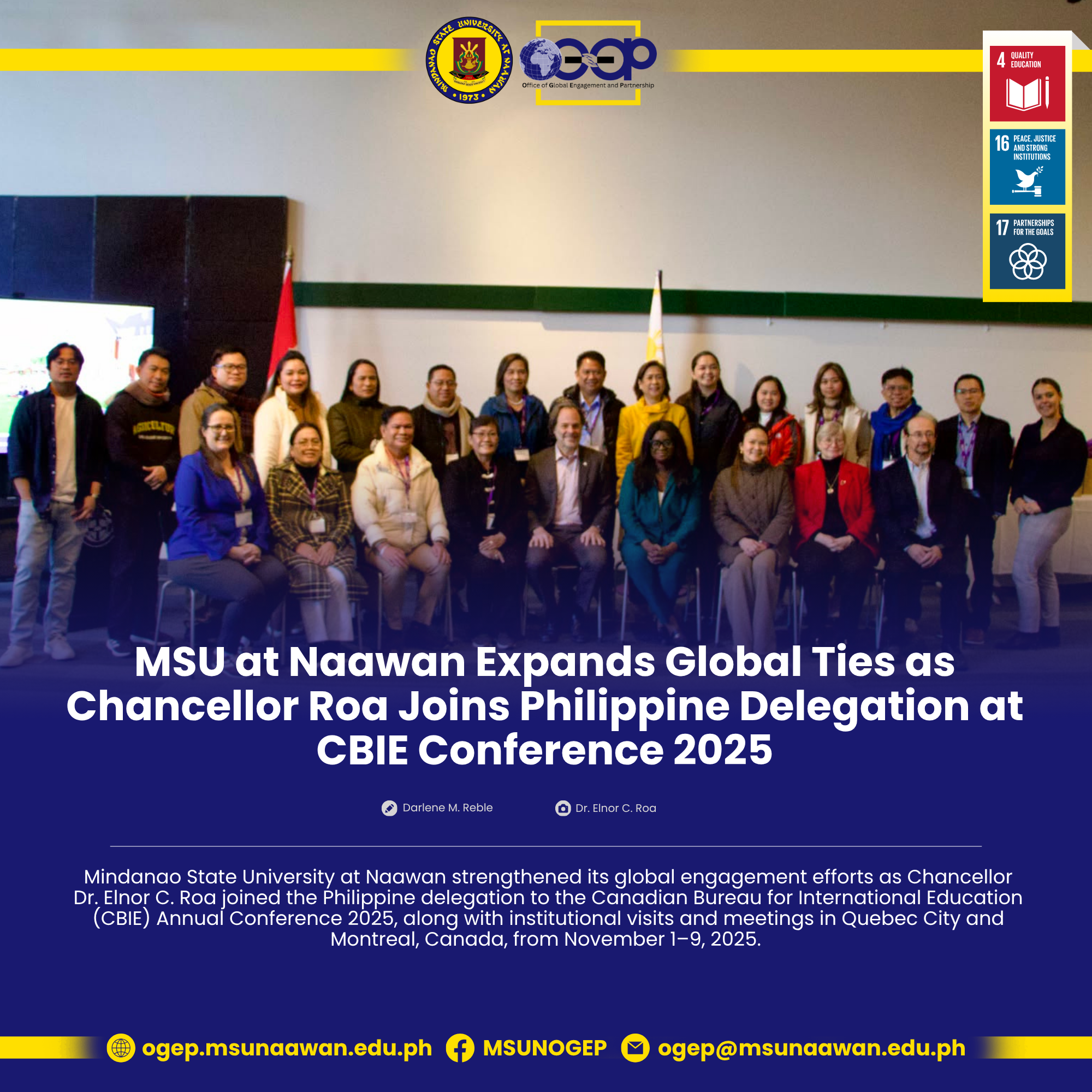MSU at Naawan Expands Global Ties as Chancellor Roa Joins Philippine Delegation at CBIE Conference 2025