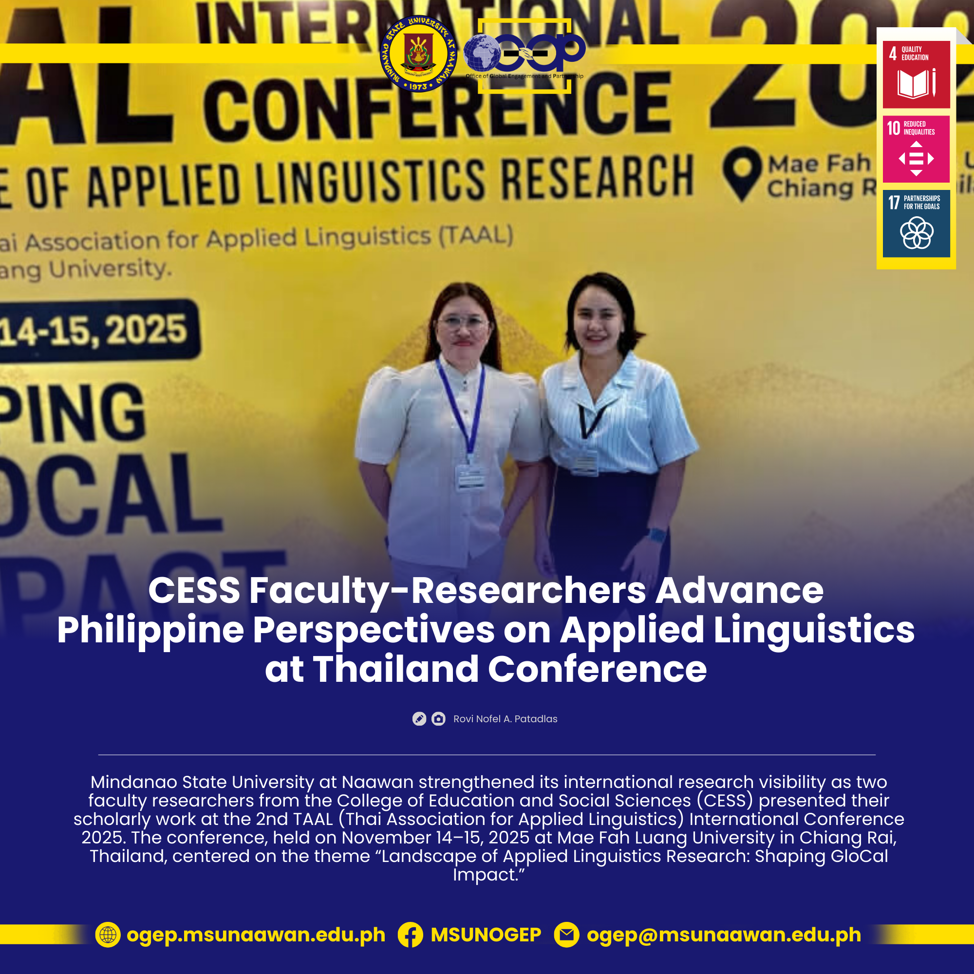 CESS Faculty-Researchers Advance Philippine Perspectives on Applied Linguistics at Thailand Conference
