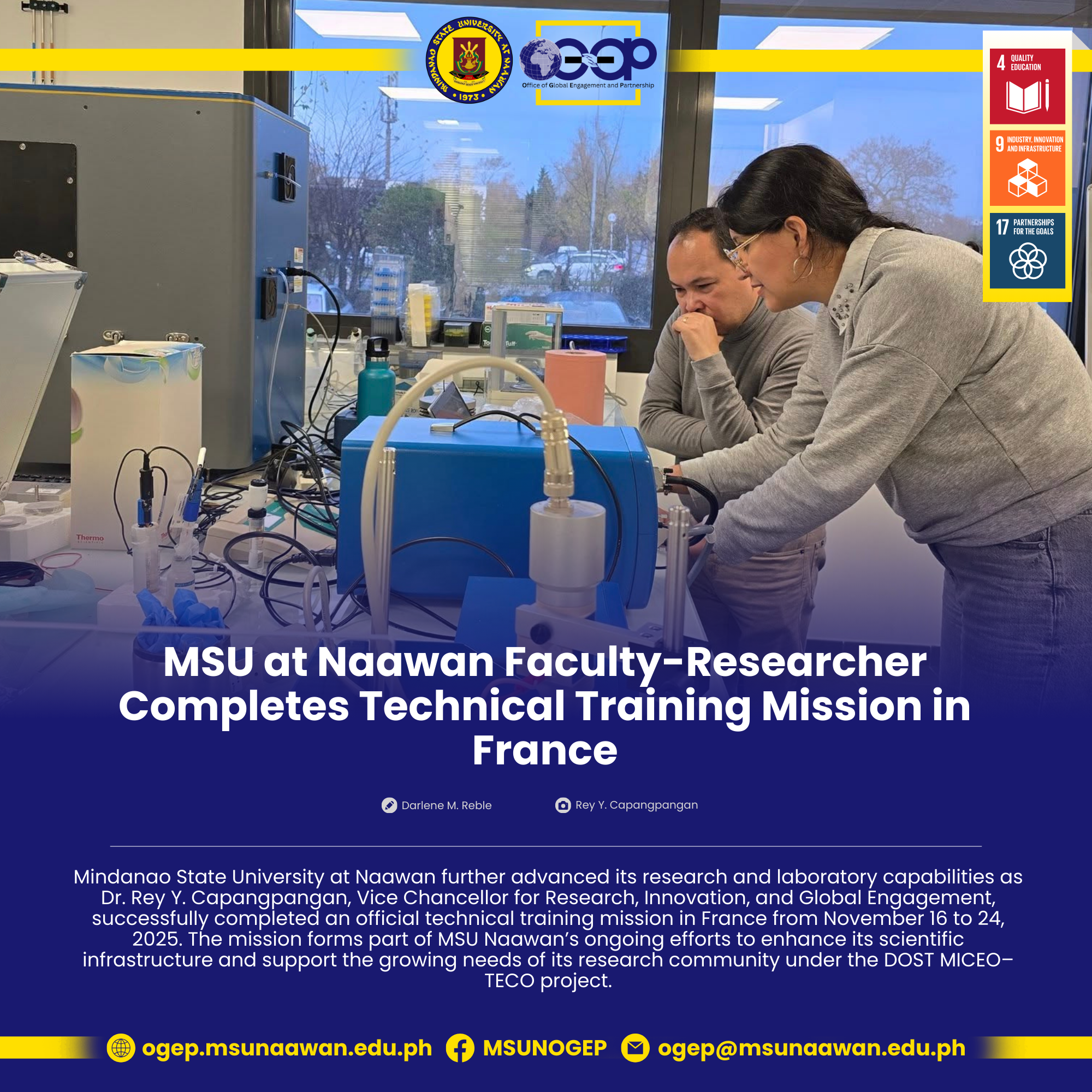 MSU at Naawan Faculty-Researcher Completes Technical Training Mission in France