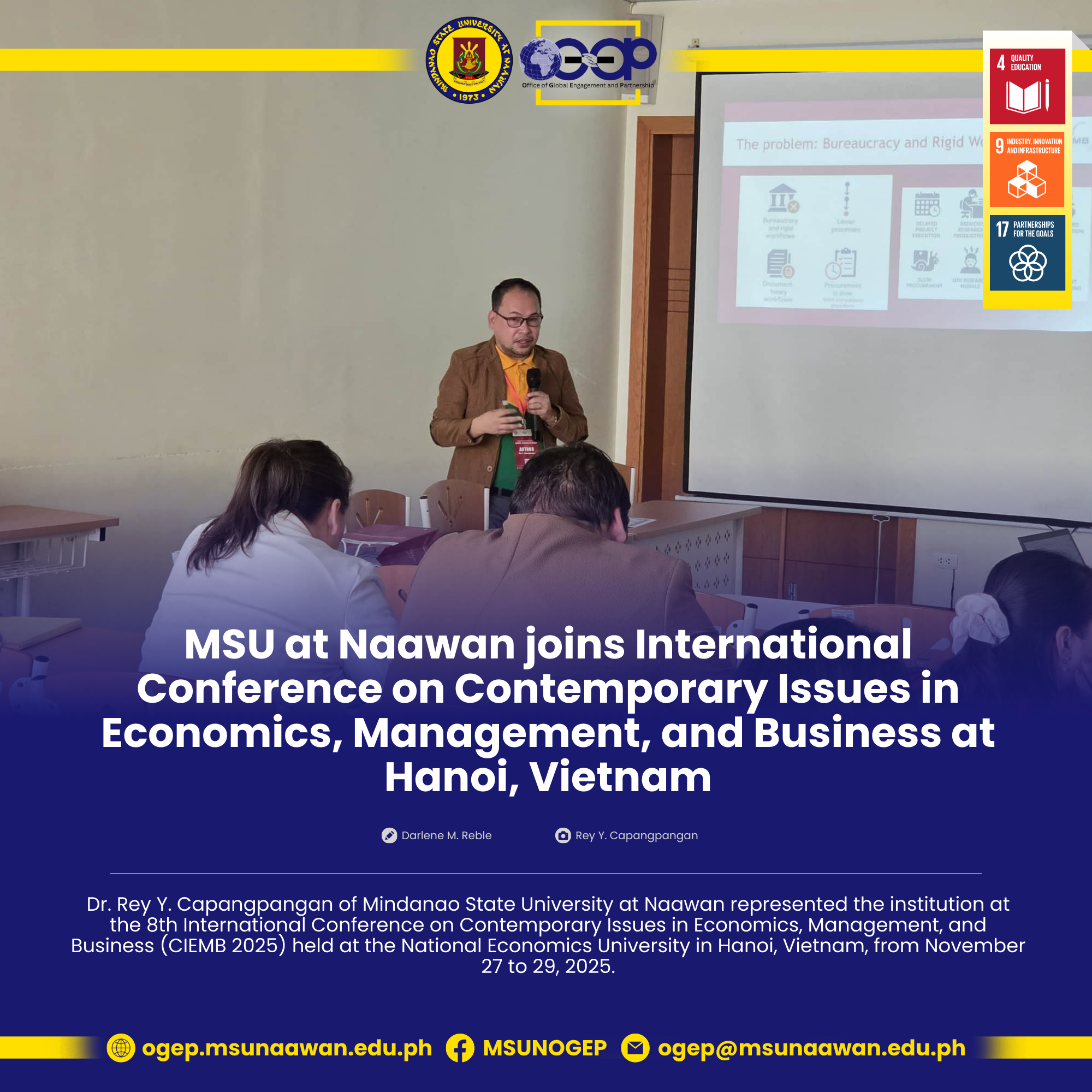 MSU at Naawan joins International Conference on Contemporary Issues in Economics, Management, and Business at Hanoi, Vietnam