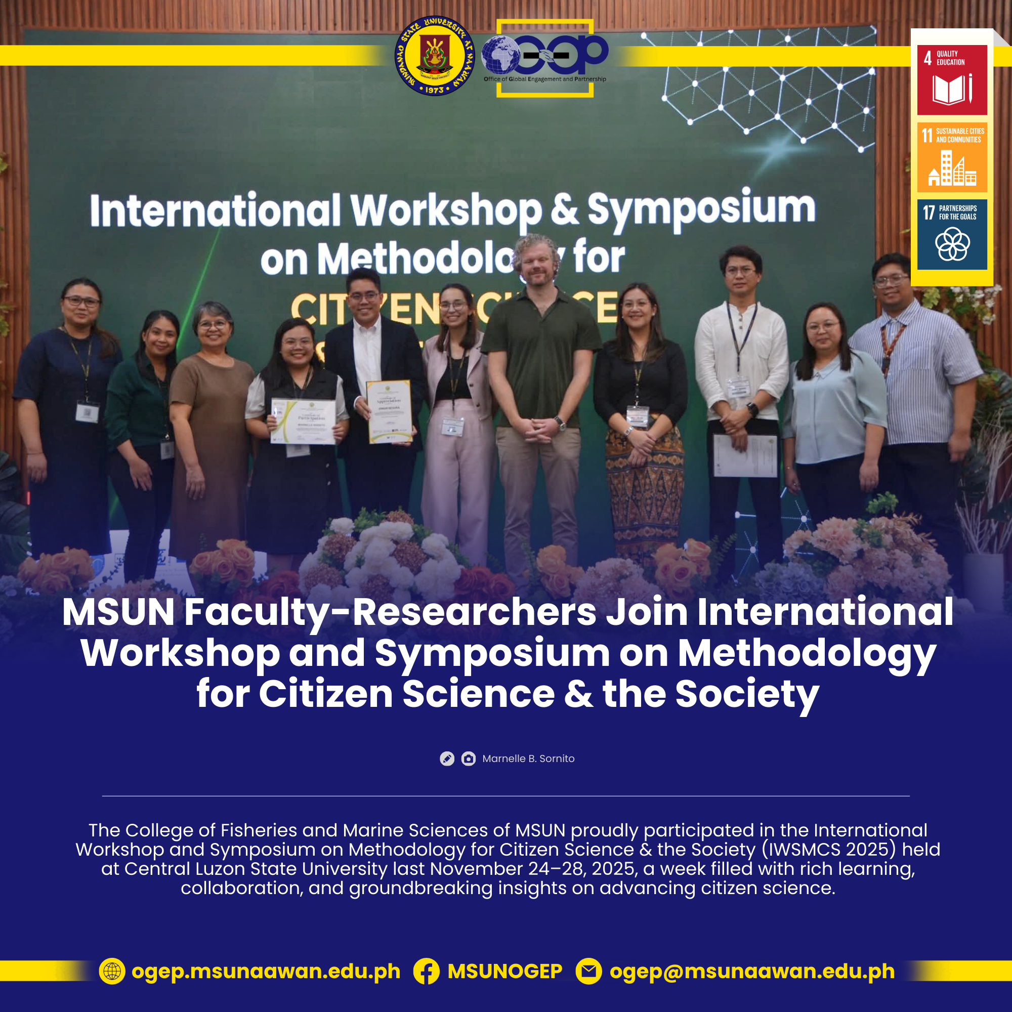 MSUN Faculty-Researchers Join International Workshop and Symposium on Methodology for Citizen Science & the Society
