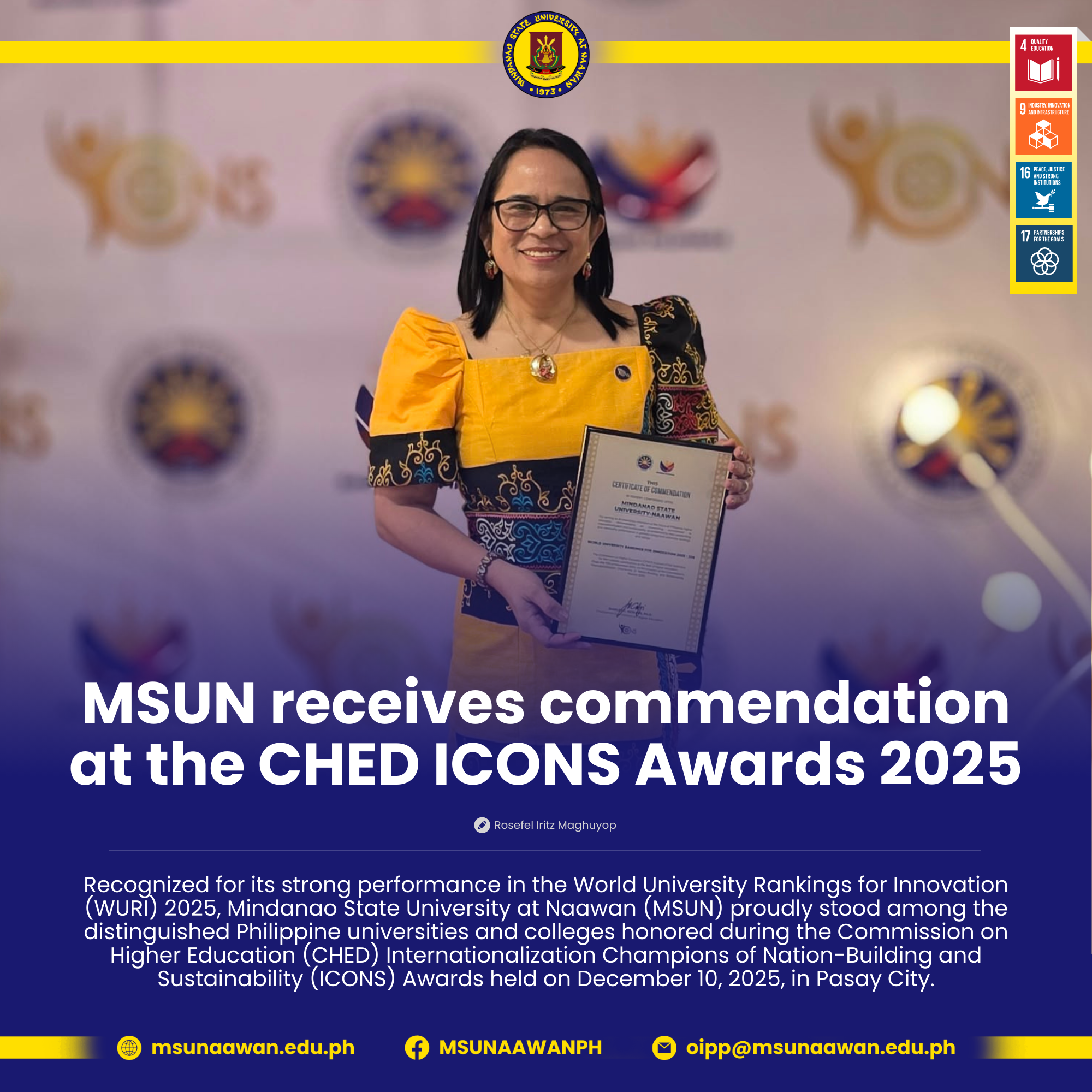 MSUN receives commendation at the CHED ICONS Awards 2025