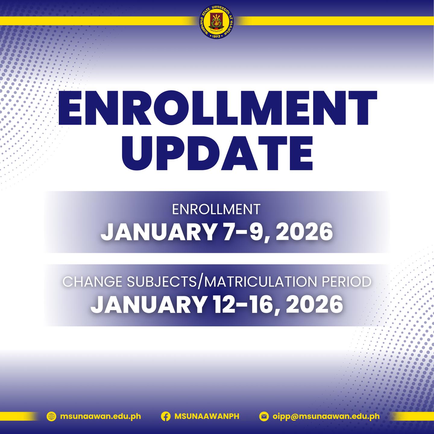 ENROLLMENT UPDATE for  2nd Semester, SY 2025-2026
