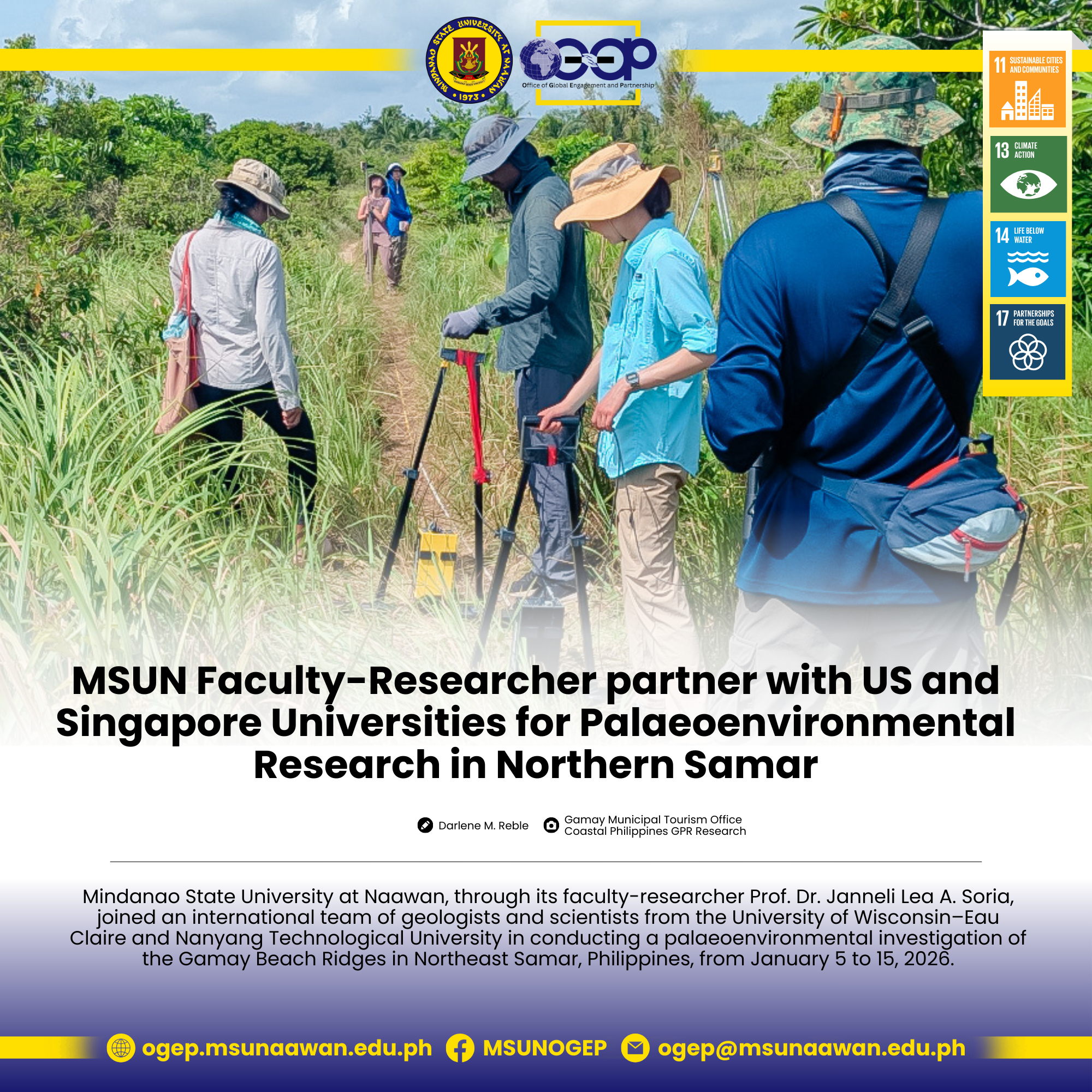 MSUN Faculty-Researcher partner with US and Singapore Universities for Palaeoenvironmental Research in Northern Samar