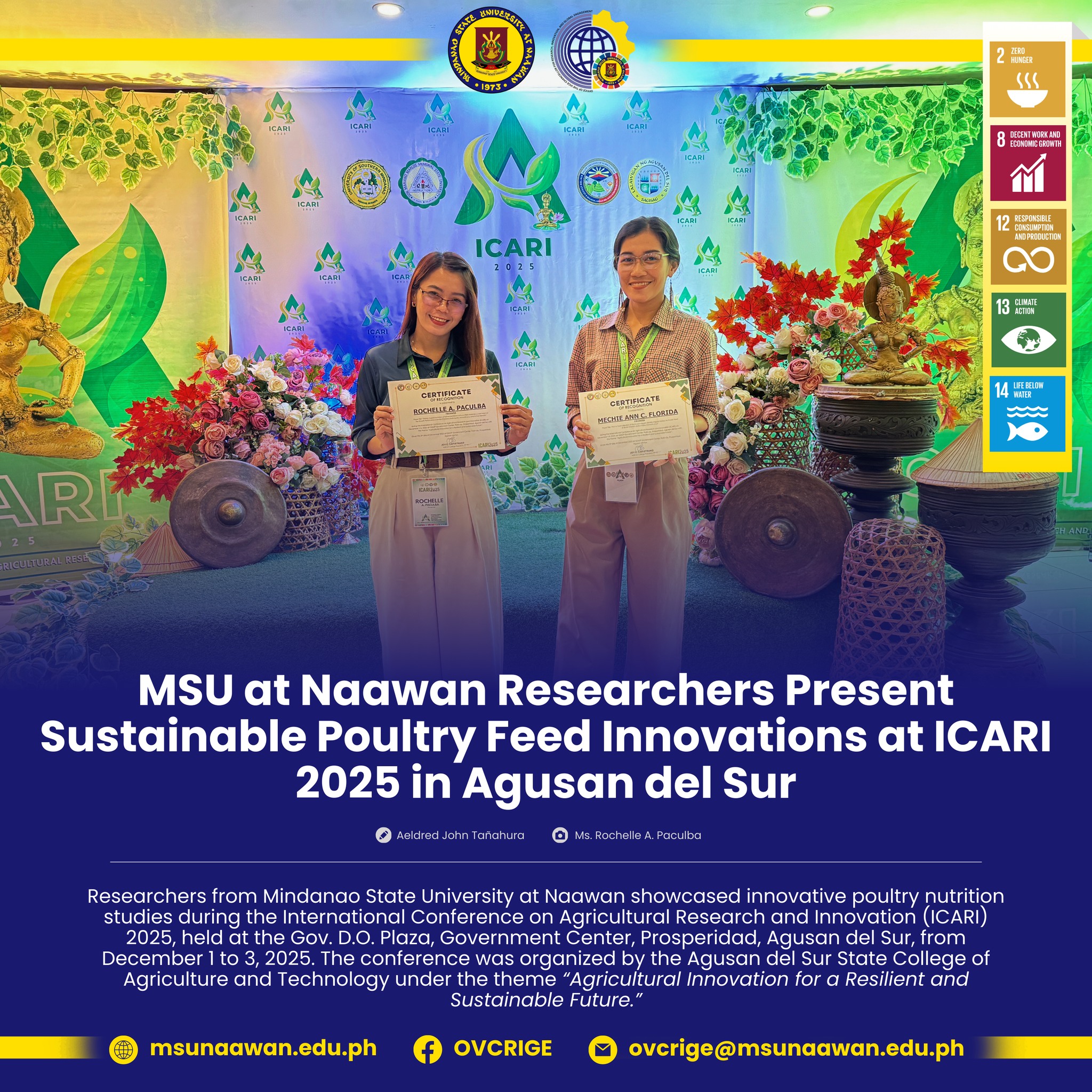 MSU at Naawan Researchers Present Sustainable Poultry Feed Innovations at ICARI 2025 in Agusan del Sur