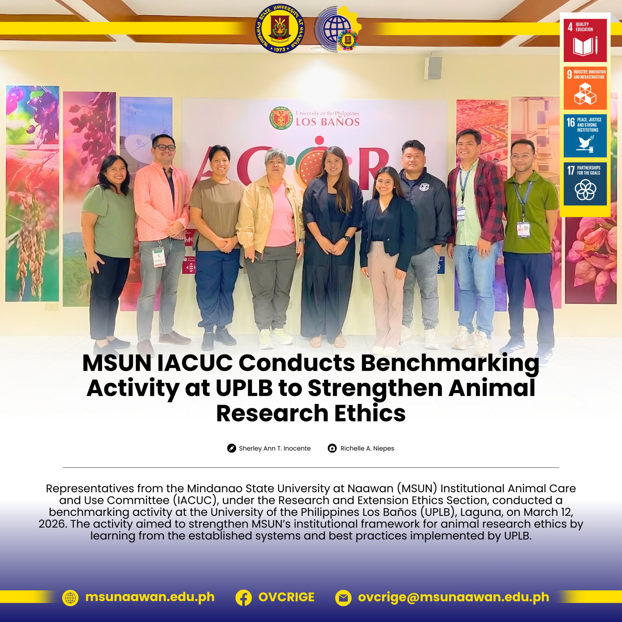 MSUN IACUC Conducts Benchmarking Activity at UPLB to Strengthen Animal Research Ethics