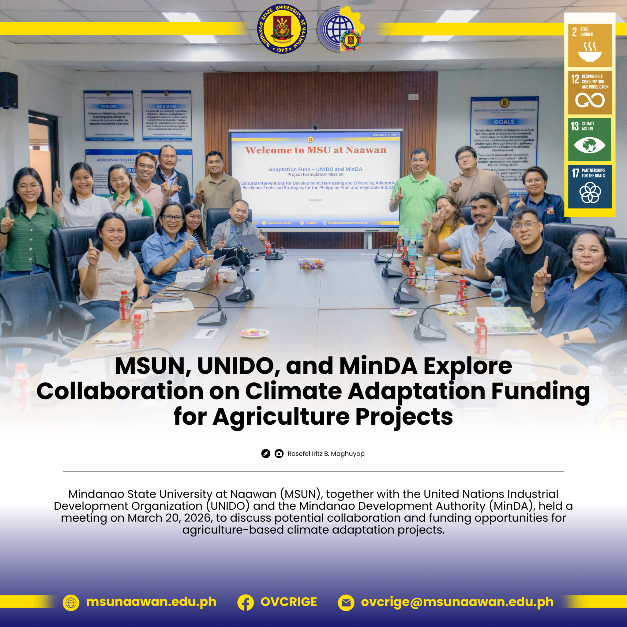 MSUN, UNIDO, and MinDA Explore Collaboration on Climate Adaptation Funding for Agriculture Projects