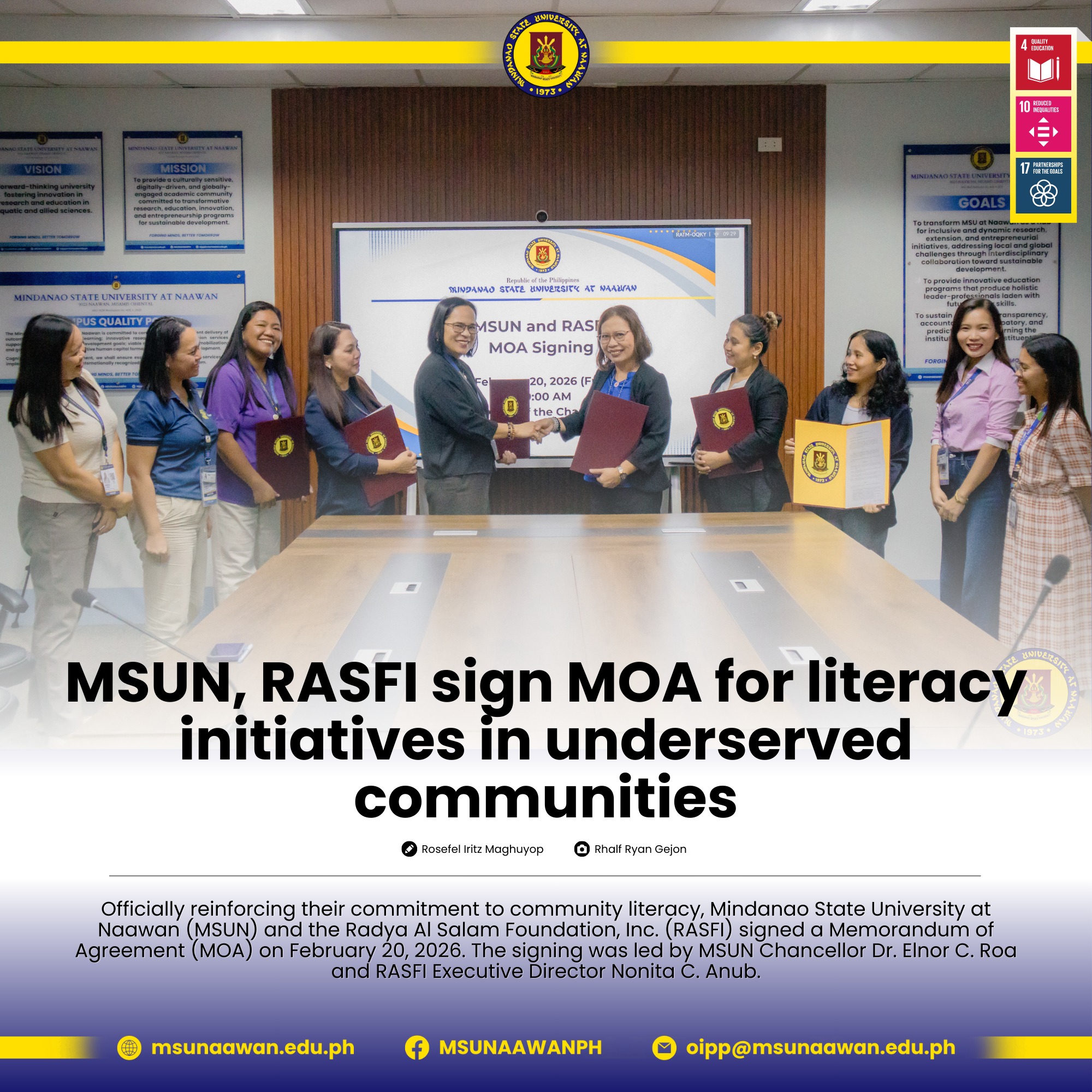 MSUN, RASFI sign MOA for literacy initiatives in underserved communities