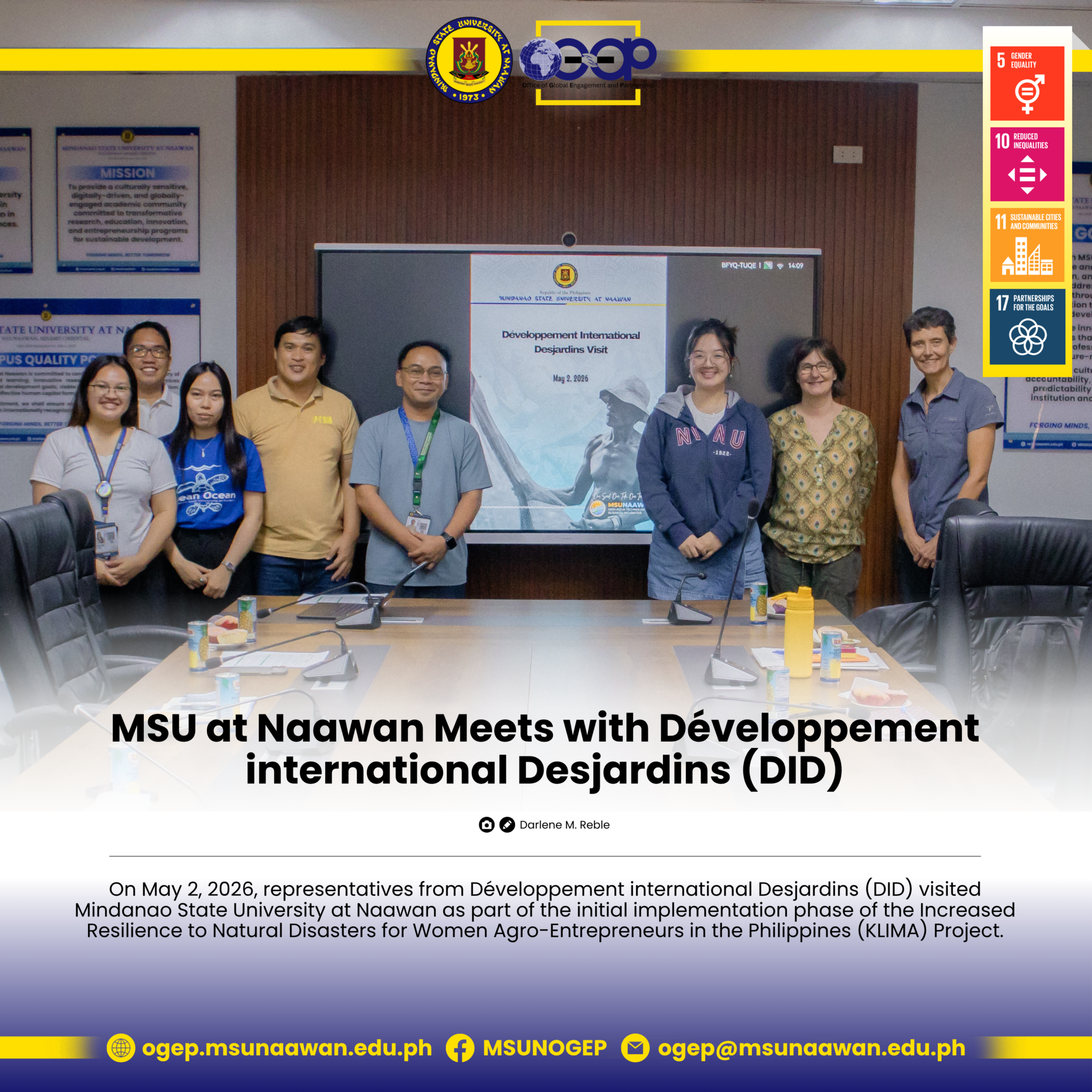 MSU at Naawan Meets with Développement international Desjardins (DID)