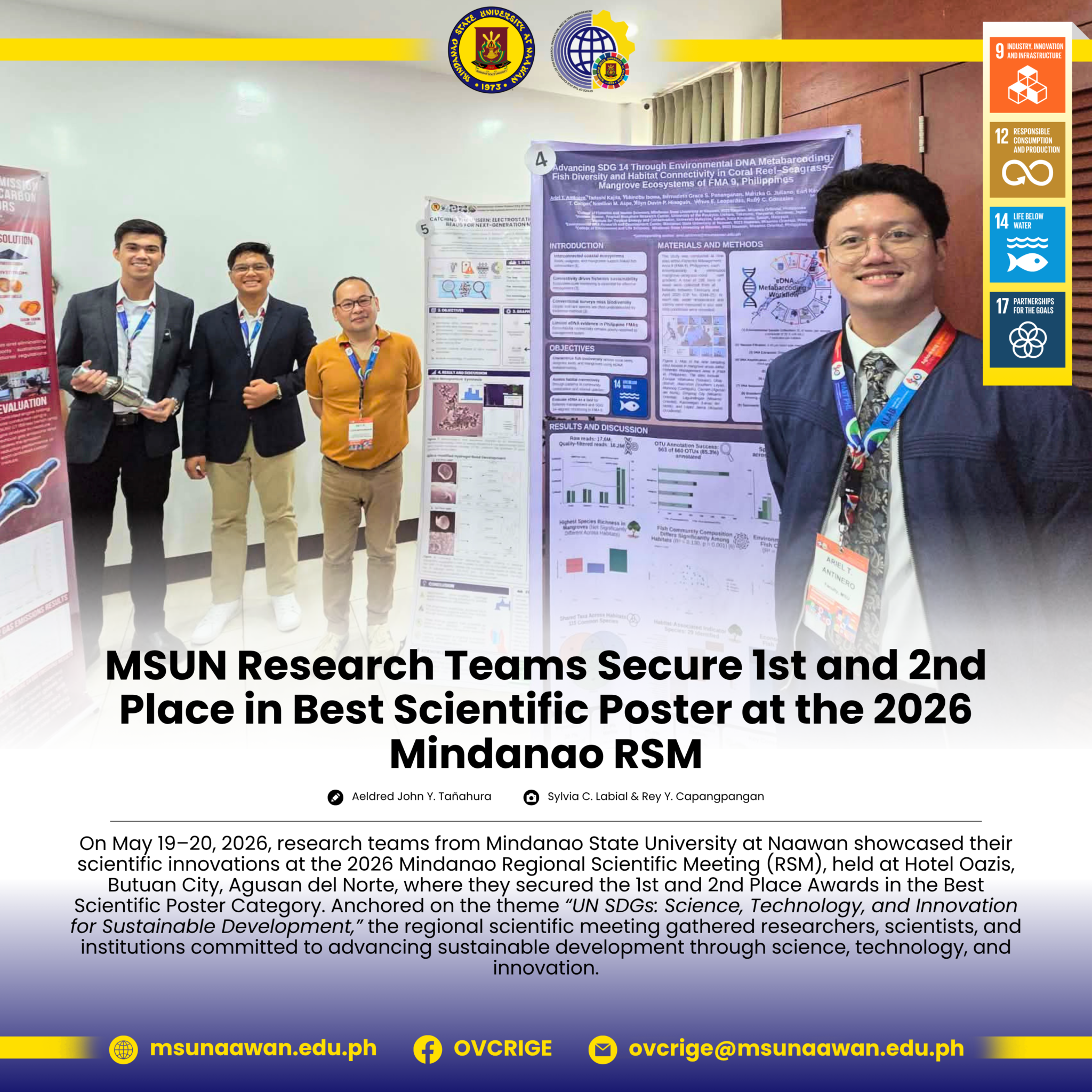 MSUN Research Teams Secure 1st and 2nd Place in Best Scientific Poster at the 2026 Mindanao RSM