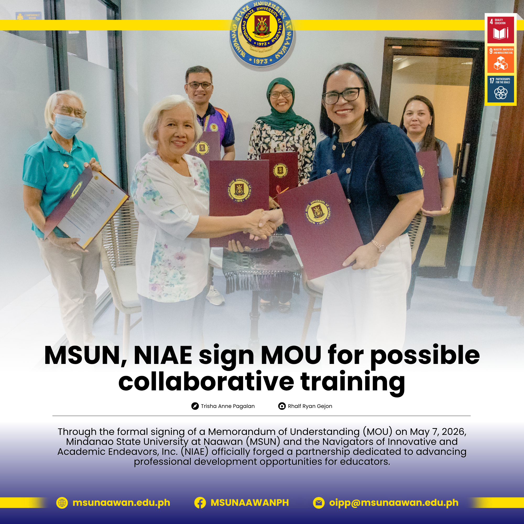 MSUN, NIAE sign MOU for possible collaborative training