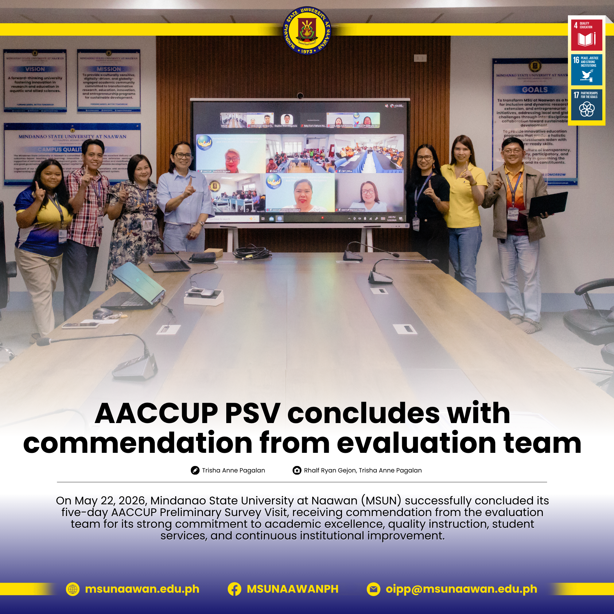 AACCUP PSV concludes with commendation from evaluation team