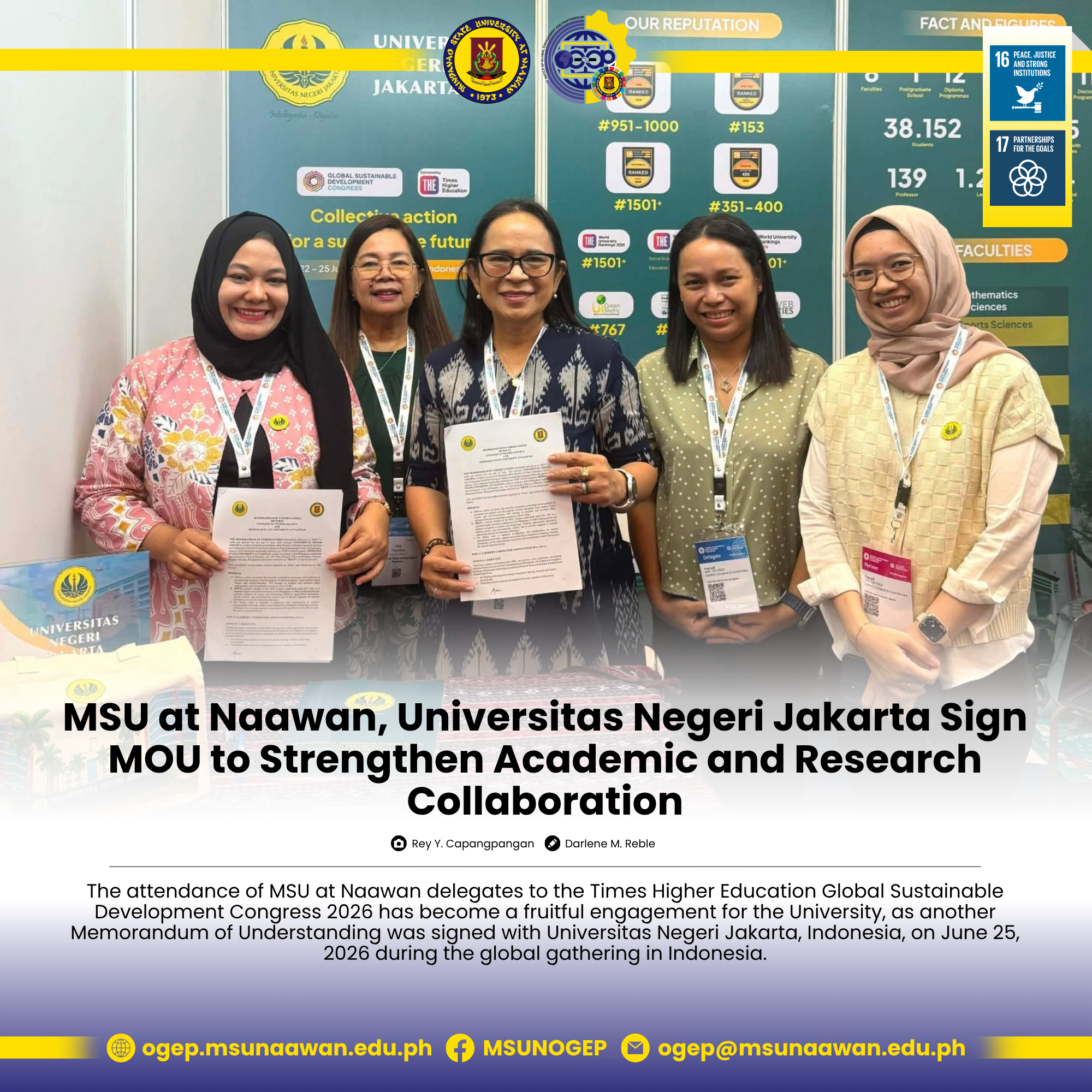 MSU at Naawan, Universitas Negeri Jakarta Sign MOU to Strengthen Academic and Research Collaboration