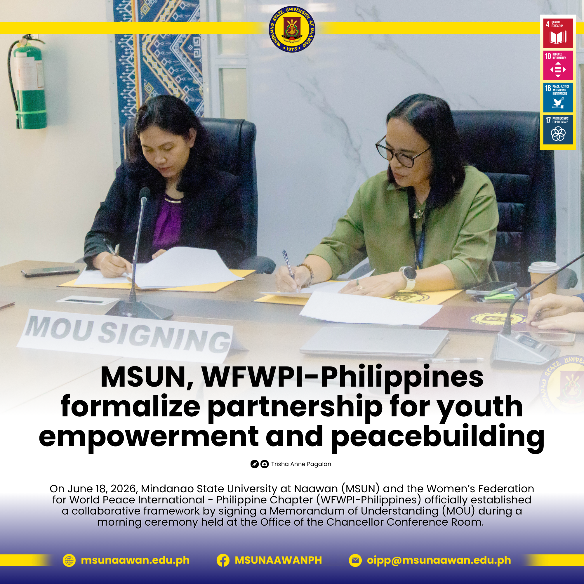 𝐌𝐒𝐔𝐍, 𝐖𝐅𝐖𝐏𝐈-𝐏𝐡𝐢𝐥𝐢𝐩𝐩𝐢𝐧𝐞𝐬 𝐟𝐨𝐫𝐦𝐚𝐥𝐢𝐳𝐞 𝐩𝐚𝐫𝐭𝐧𝐞𝐫𝐬𝐡𝐢𝐩 𝐟𝐨𝐫 𝐲𝐨𝐮𝐭𝐡 𝐞𝐦𝐩𝐨𝐰𝐞𝐫𝐦𝐞𝐧𝐭 𝐚𝐧𝐝 𝐩𝐞𝐚𝐜𝐞𝐛𝐮𝐢𝐥𝐝𝐢𝐧𝐠