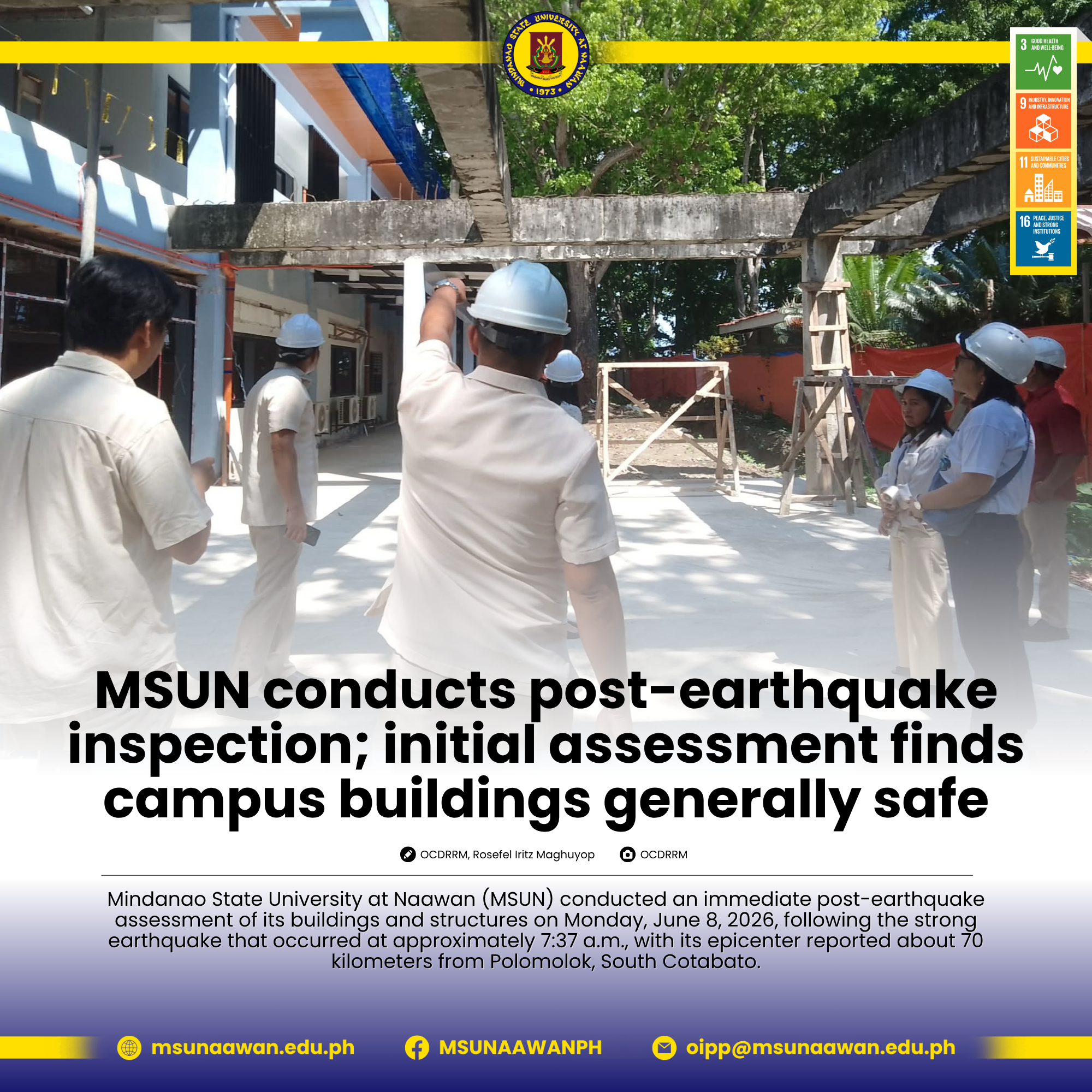 MSUN conducts post-earthquake inspection; initial assessment finds campus buildings generally safe.