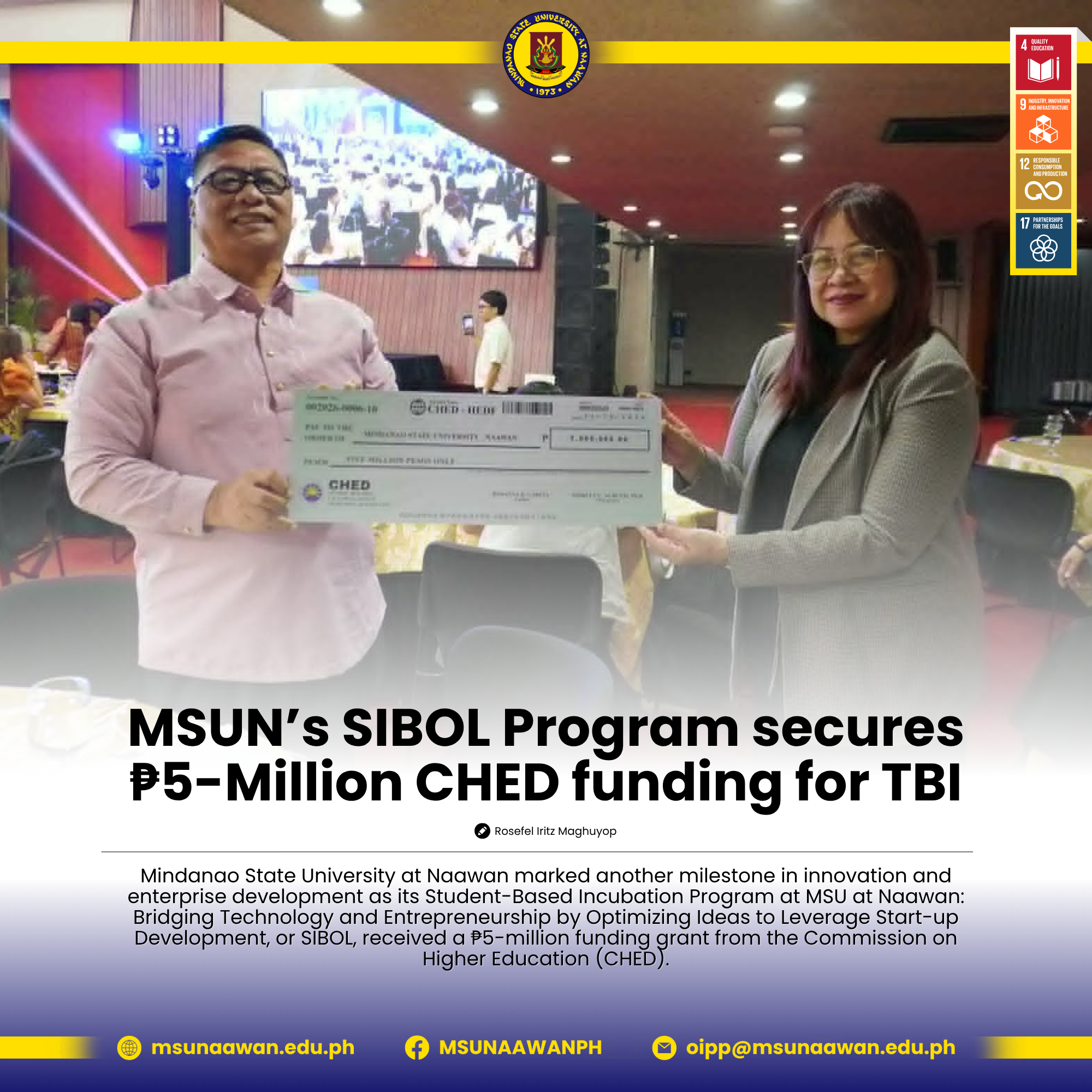 MSUN’s SIBOL Program secures ₱5-Million CHED funding for TBI